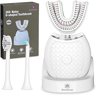 Electric U Shaped Toothbrush for Adult,360 Degree Automatic Cleaning, Ultrasonic Tooth Brush has 23760 Nylon Bristles and 3 Modes Standard, Fast, Ultra Fast(White)