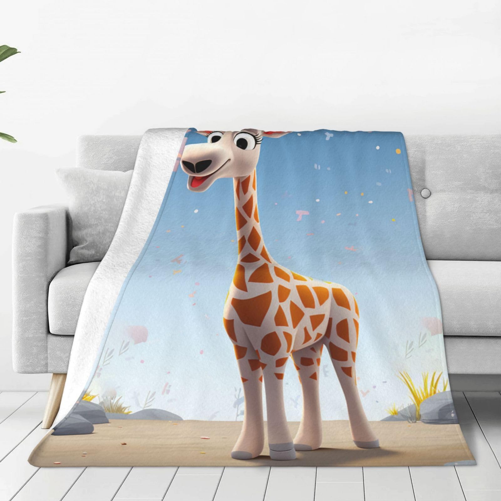 Couverture polaire douce imprimé girafe pour partager des instants complices en famille
