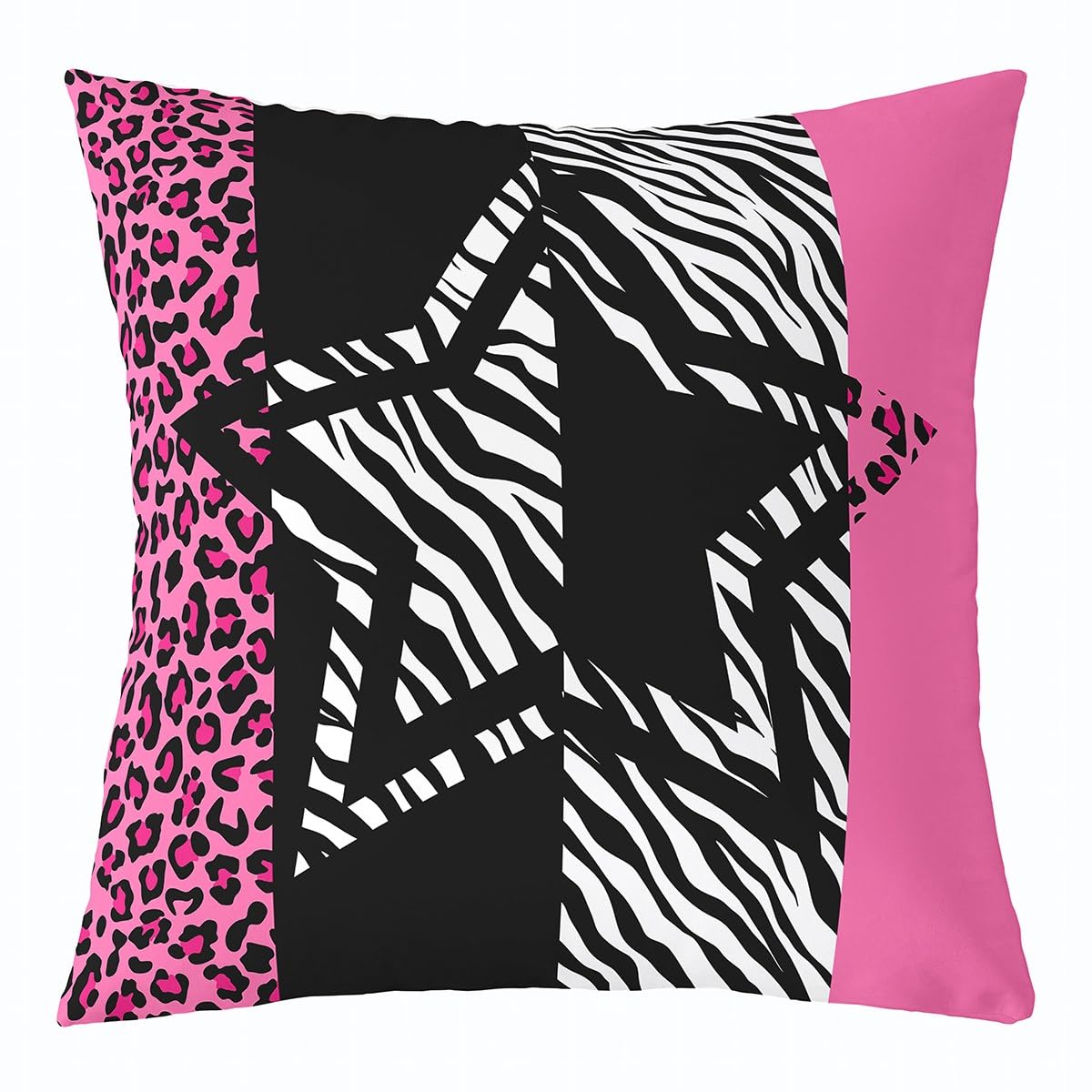 richhome Girly Pink Leopard Print Star Throw Pillow Cover Black White Zebra Stripes Print Cushion Cover for Kids Girls Teens Adults Wild Animal Decor Dreamy Pillow Case for Bed 16x16 Inch