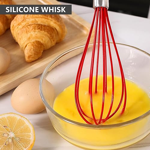 Miniatura 3 de NileHome Paquete de 4 espátulas de silicona y batidor de utensilios de cocina con cepillo de silicona, resistente al calor, espátula de goma sin BPA