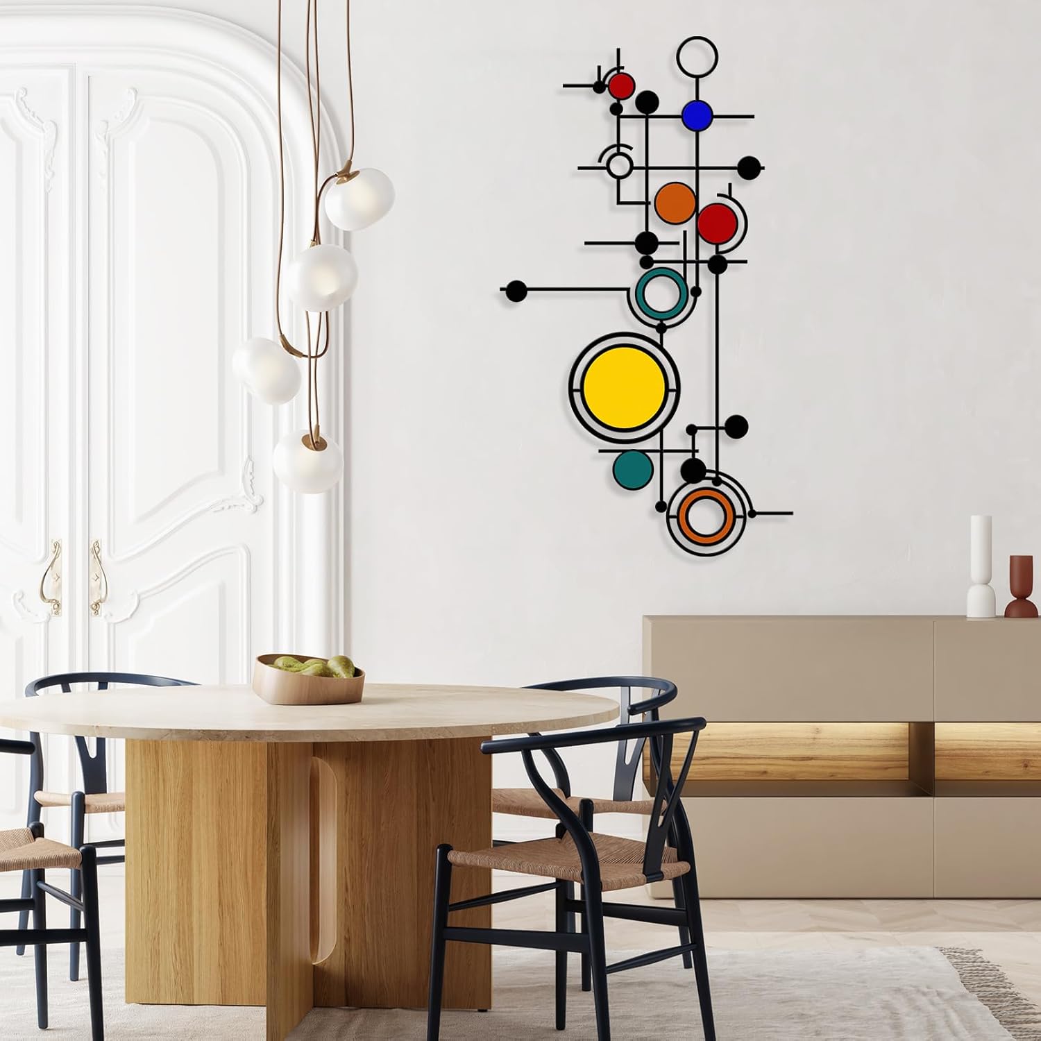 Hnatzu Geometric Wall Art Metal for Living Room, Bedroom, Office – Colorful Modern Dot & Line Abstract Design – Printed Metal Wall Decor