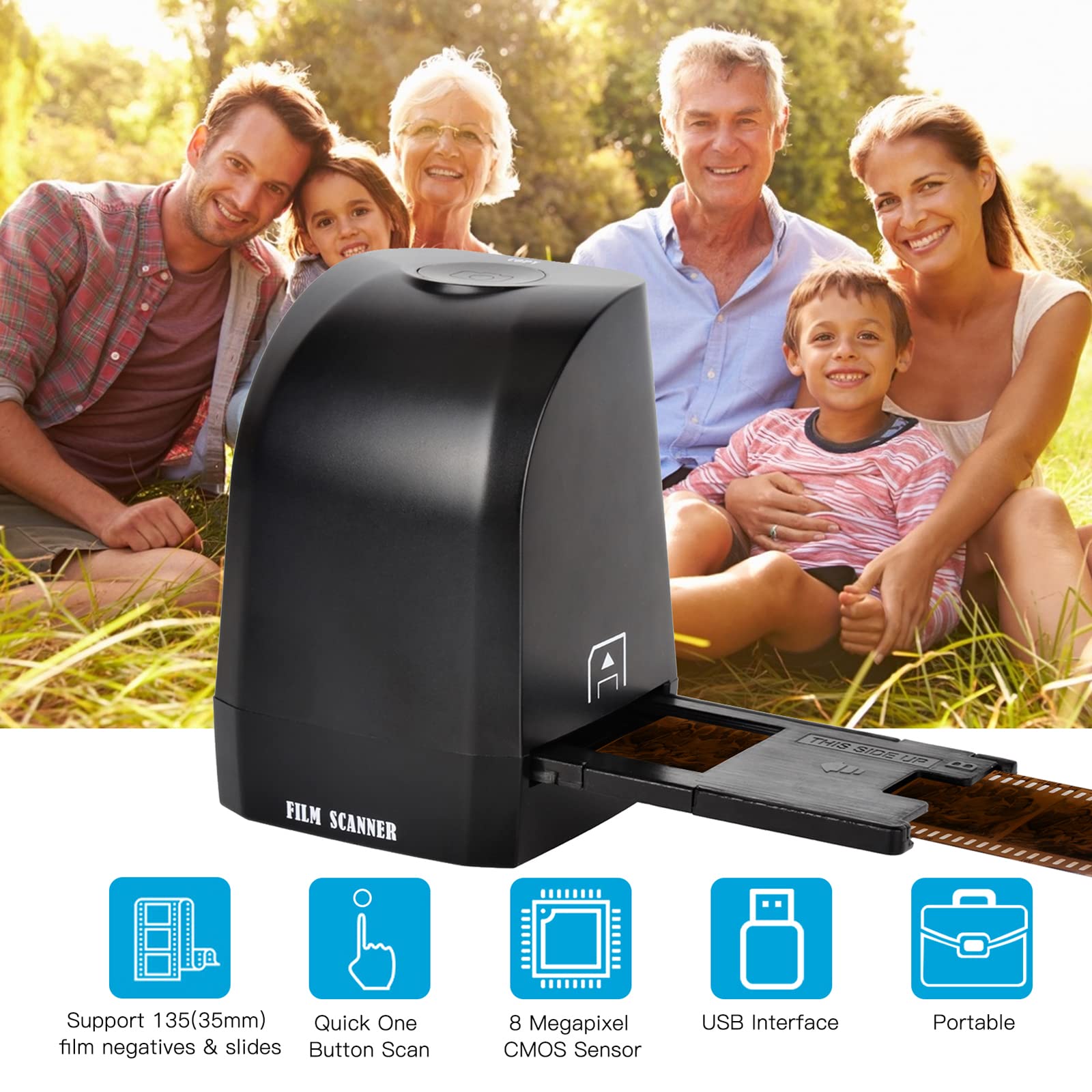 Scanner De Films, Visionneuse De Scanner De Films Négatifs 8MP, Convertit Les Diapositives 35 Mm/135 Mm en Photos JPEG Numériques, Prend en Charge L'aperçu d'image