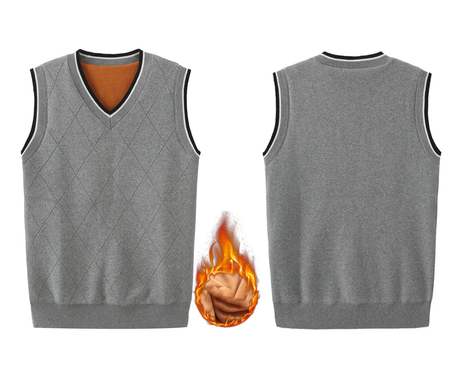 Pull sans Manches Homme Col V Gilet en Tricoté Casual Business Débardeurs Doublure Chaude