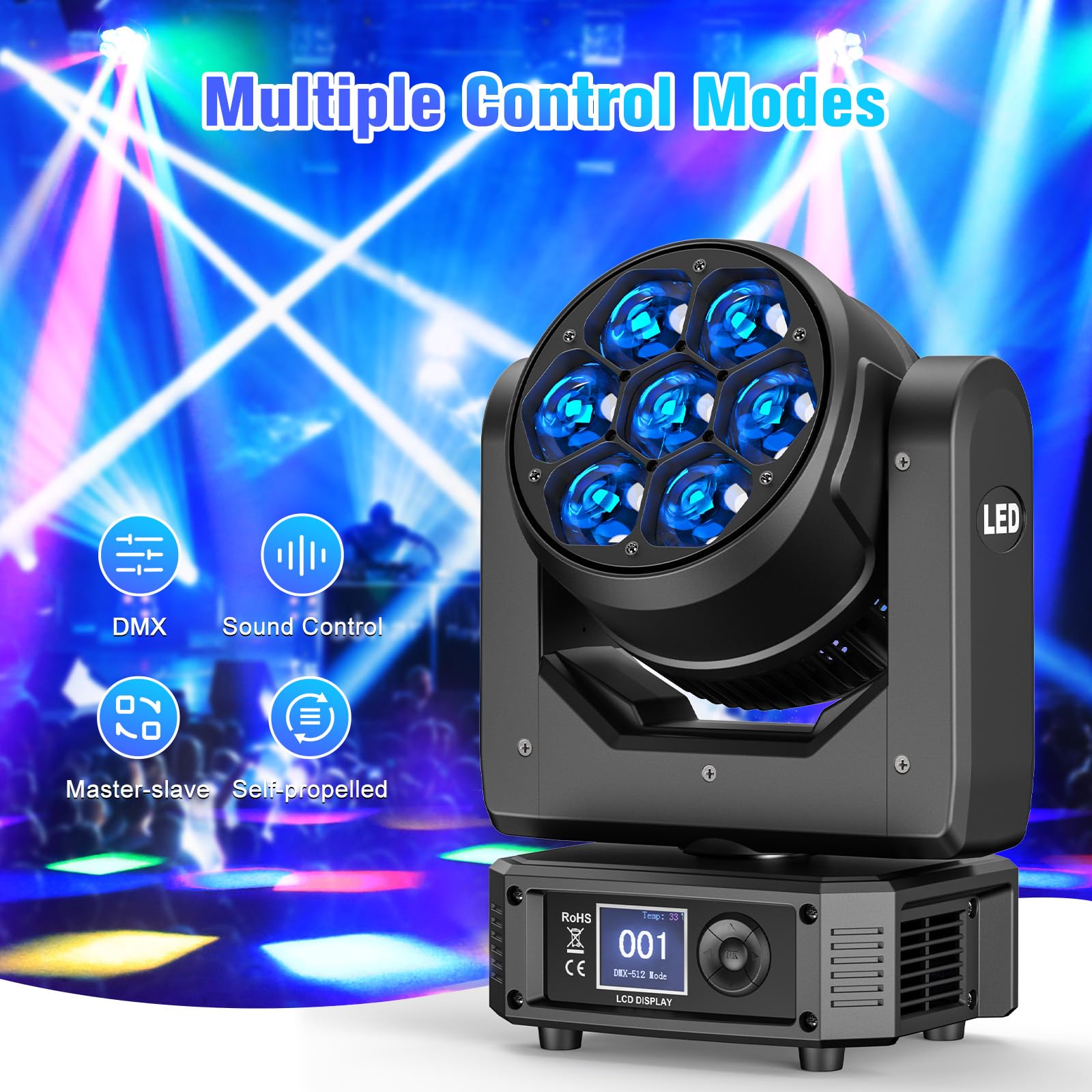 Flightcase per 2 pezzi 7X40W Teste Mobili Luci LED RGBW Beam Funzione Zoom Effetto per Natale Feste Concerti Matrimoni
