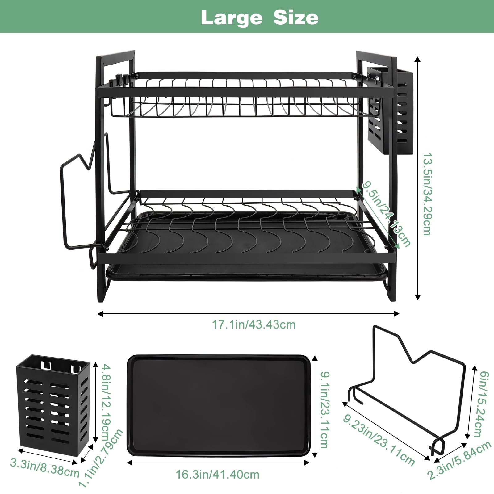 MXTIMWAN Escurridor de Platos, Escurreplatos Acero Inoxidable Cocina, Escurre Platos Armarios, 2 Niveles Escurridor Fregadero de Platos con Soporte para Tabla de Cortar et Bandejas de Goteo, Negro