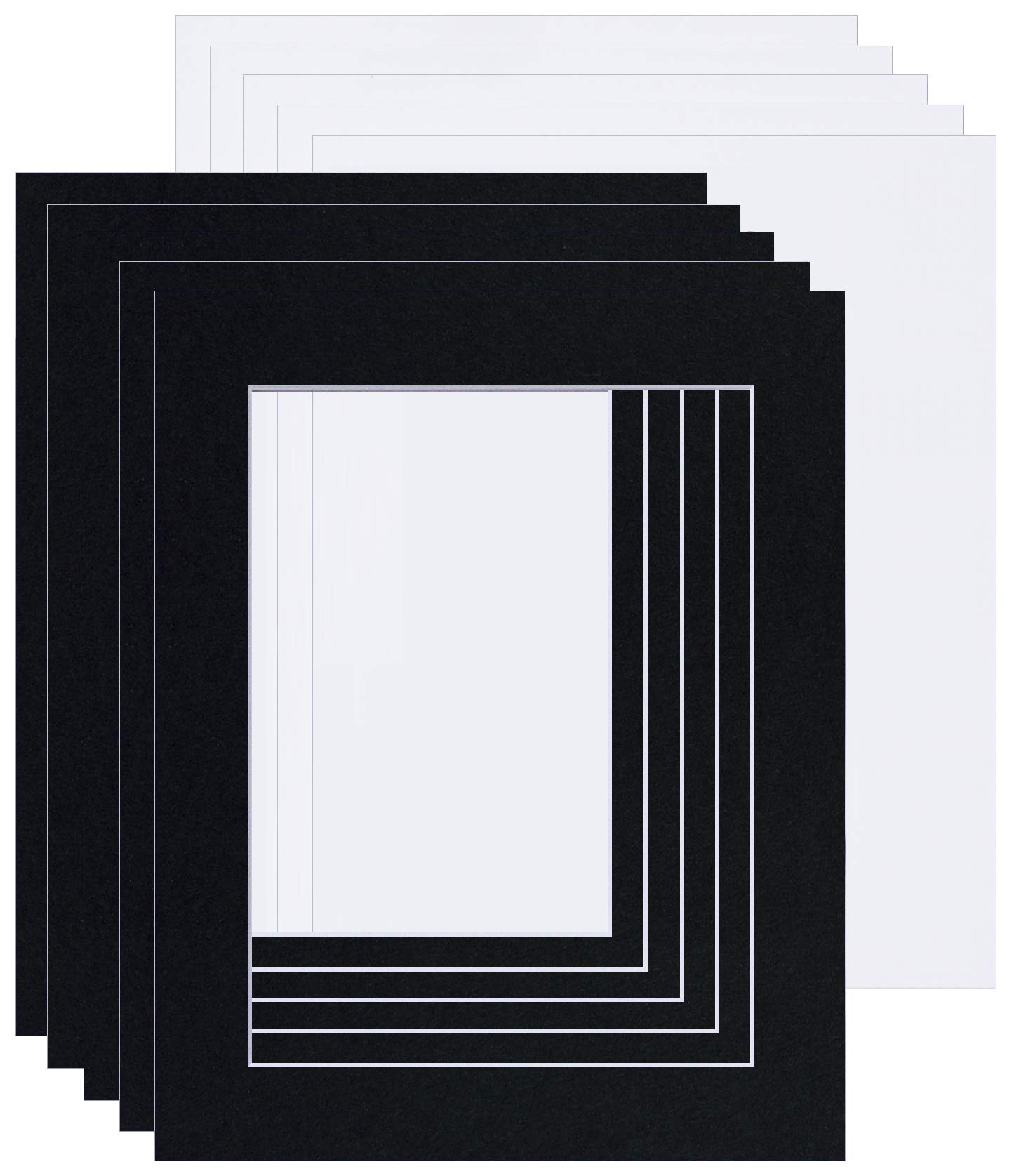 Picture Mounts with Backs, Pack of 10, Choice of Size & Colour [Black (White-core), 10 pcs, 7 x 5 to fit 3½ x 2½]