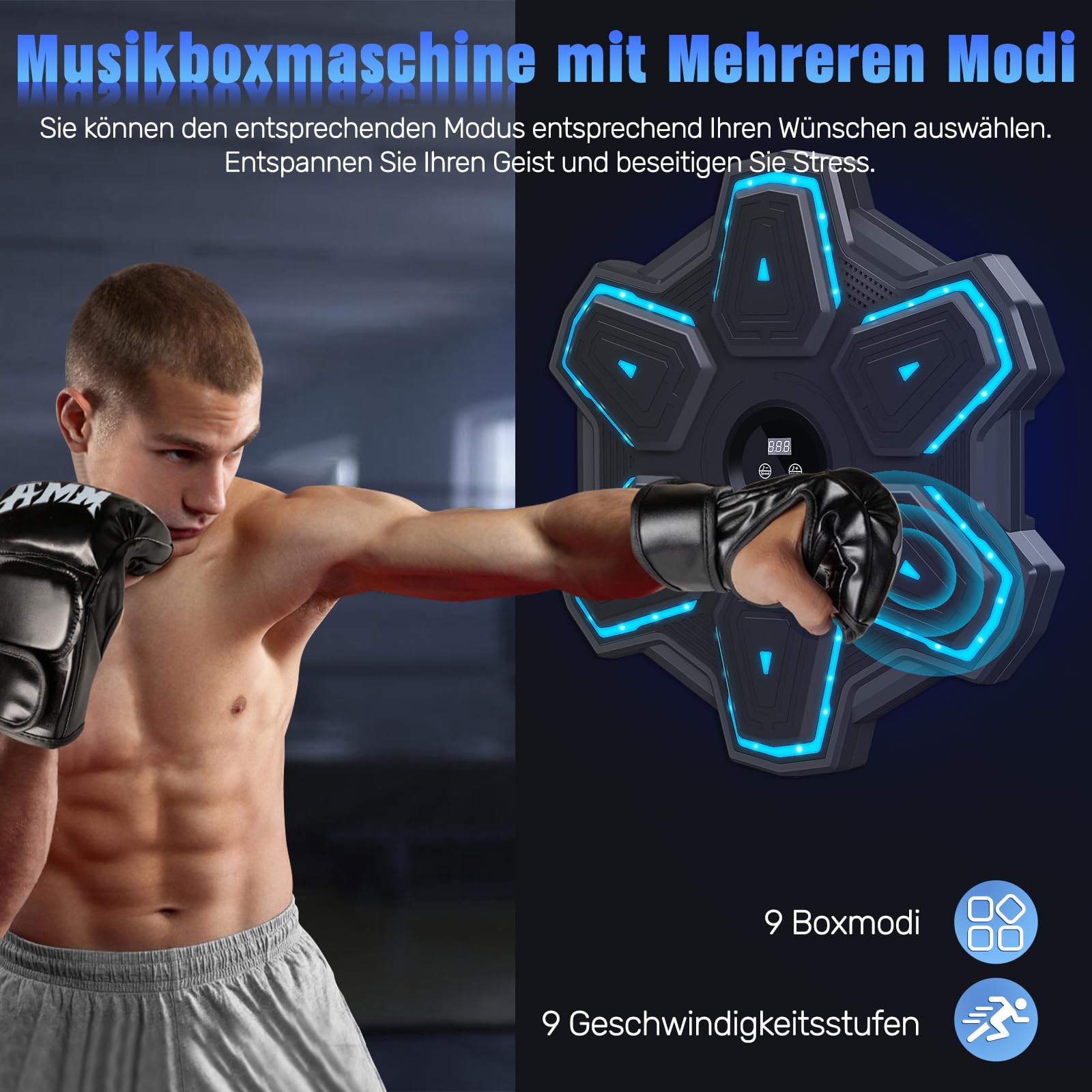 semai Music Boxing Machine, Bluetooth Boxmaschine mit Musik, LED Wandmontiertes Boxziel mit 9 Geschwindigkeitsmodi & Zählmodus, Elektronisches Boxtrainingsgeräte für Heimtraining, Fitnessstud