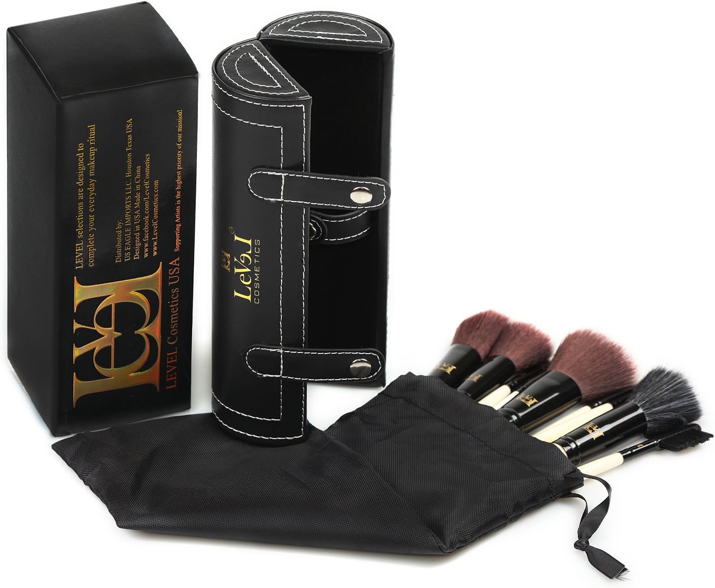LEVEL Professional Makeup Brush Set - BLACK 10 pieces