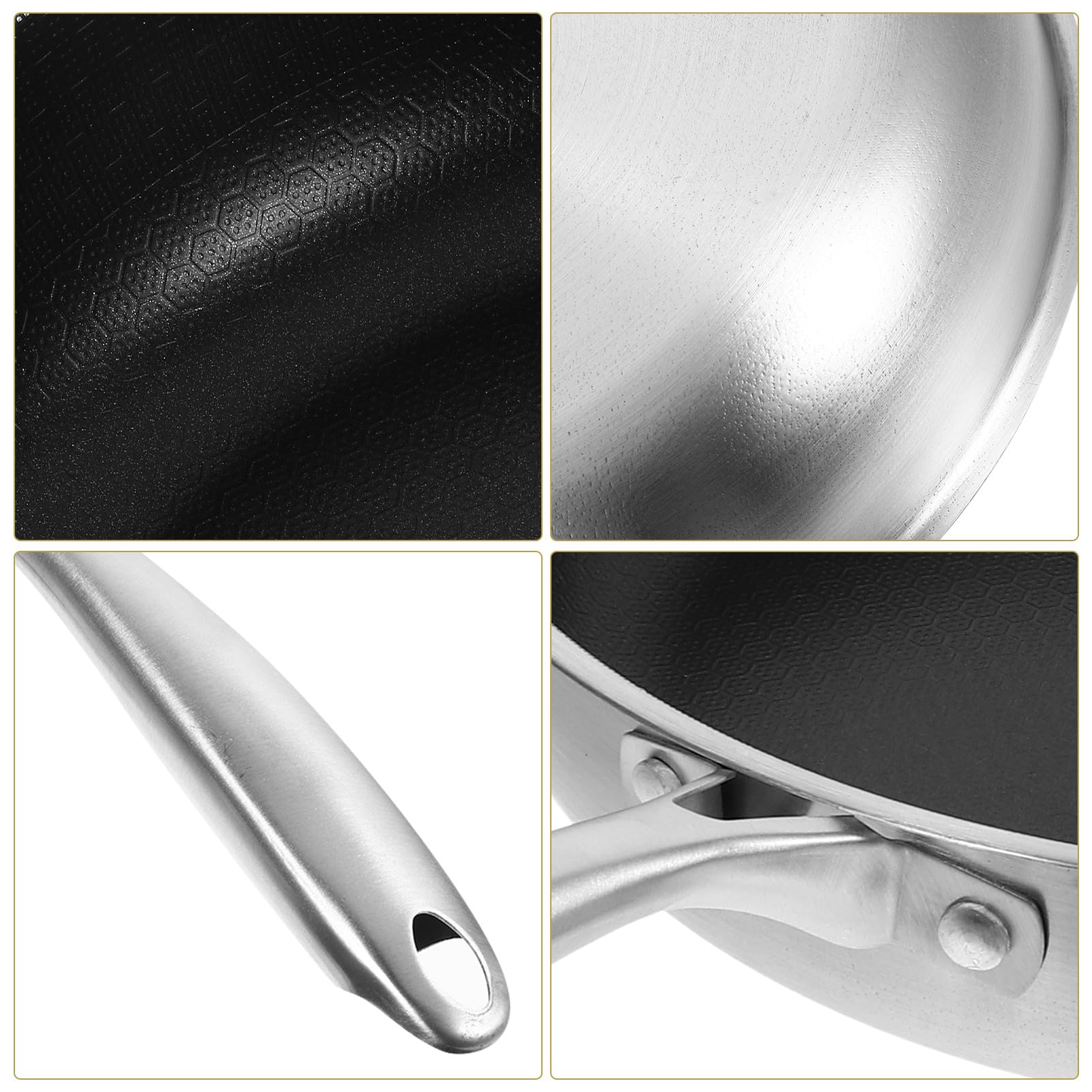 Angoily Padella per Uova in Acciaio Inox Struttura a Nido D'ape, Manico Ergonomico, Adatta a Piani Cottura a Gas, Elettrici a Induzione