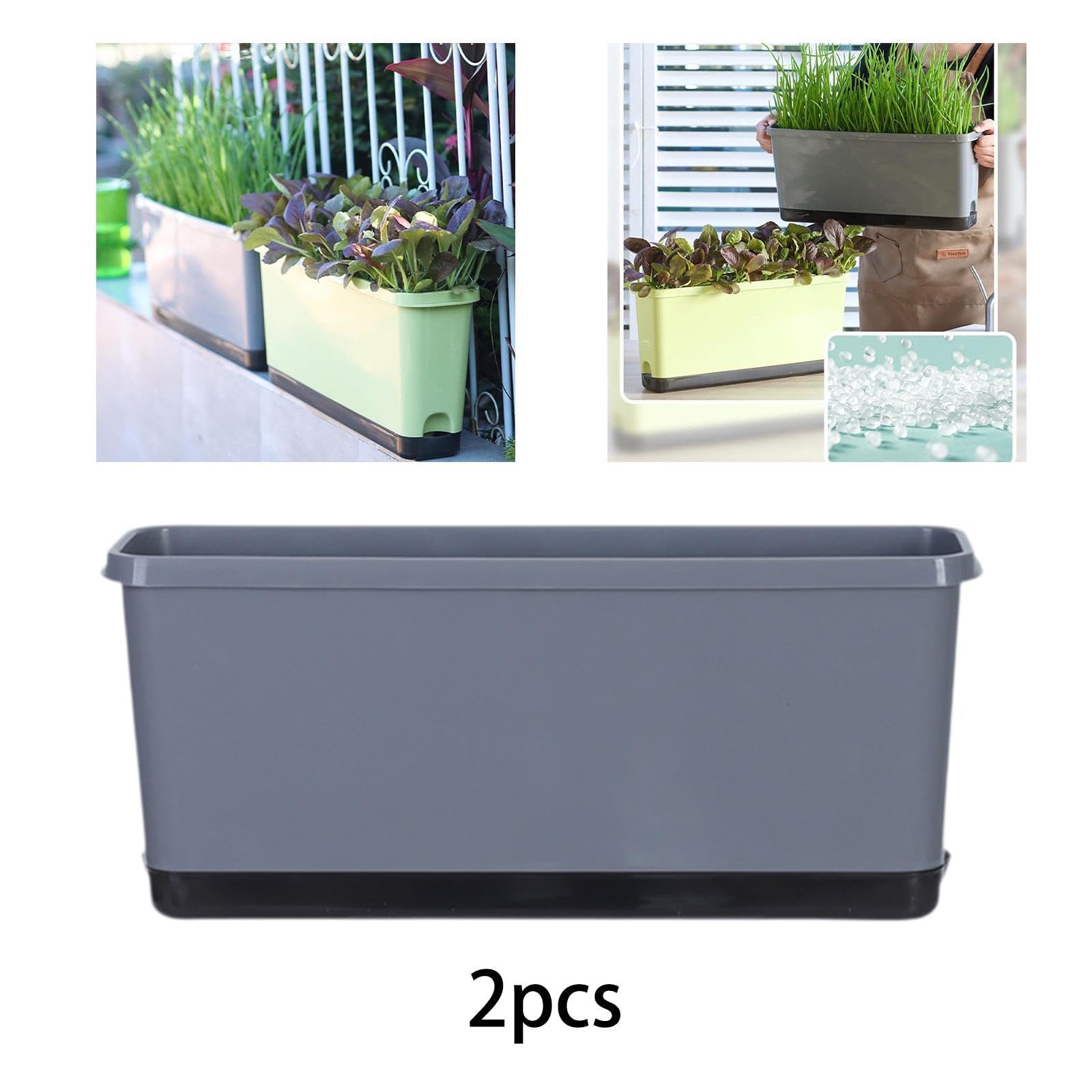 MYCENSE 2Pcs Rectangle Flower Pot Vegetable Planters Accessories Multipurpose Self Watering Plant Pot for Patio Yard Sturdy, Grey