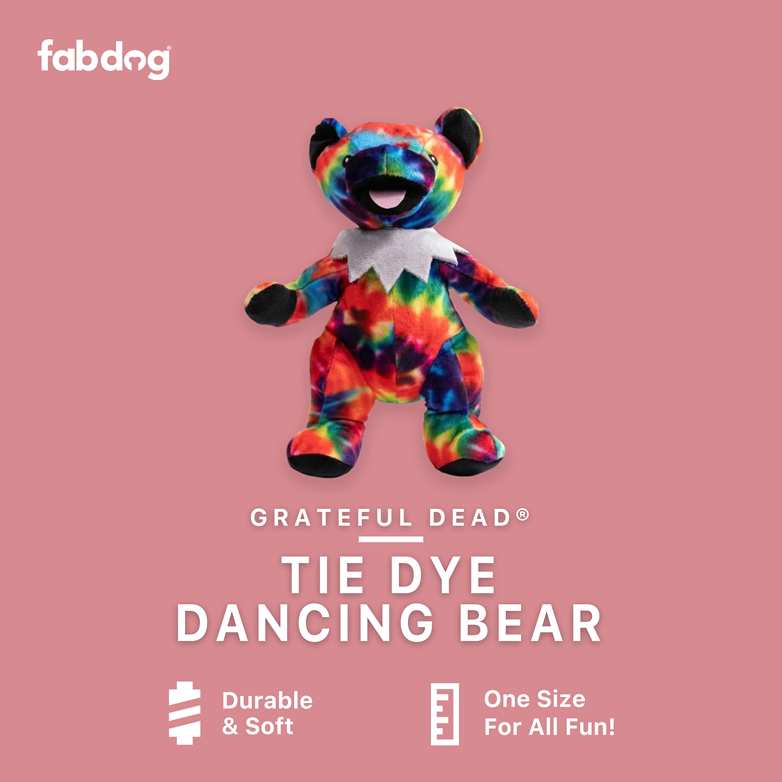 fabdog Plüschspielzeug für Hunde, lustiges Quietschspielzeug für Welpen, Grateful Dead, tolles Geschenk, Batik-Bär, Plüsch-Hundespielzeug für alle Rassen, kleiner tanzender Bär
