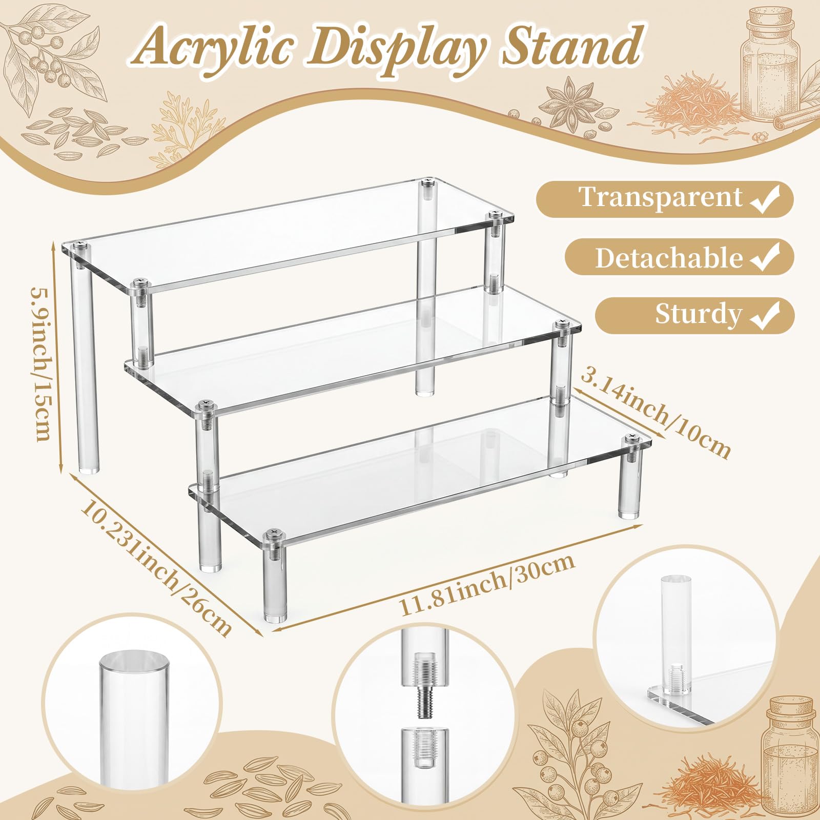 Gewürzbehälter-Set mit Deckel und Löffel, 244 ml, klares Glas, Gewürzbehälter-Set mit dreilagigem Acrylregal, Gewürzbox, Salz, Zuckerdose, für Küche, 3 Stück