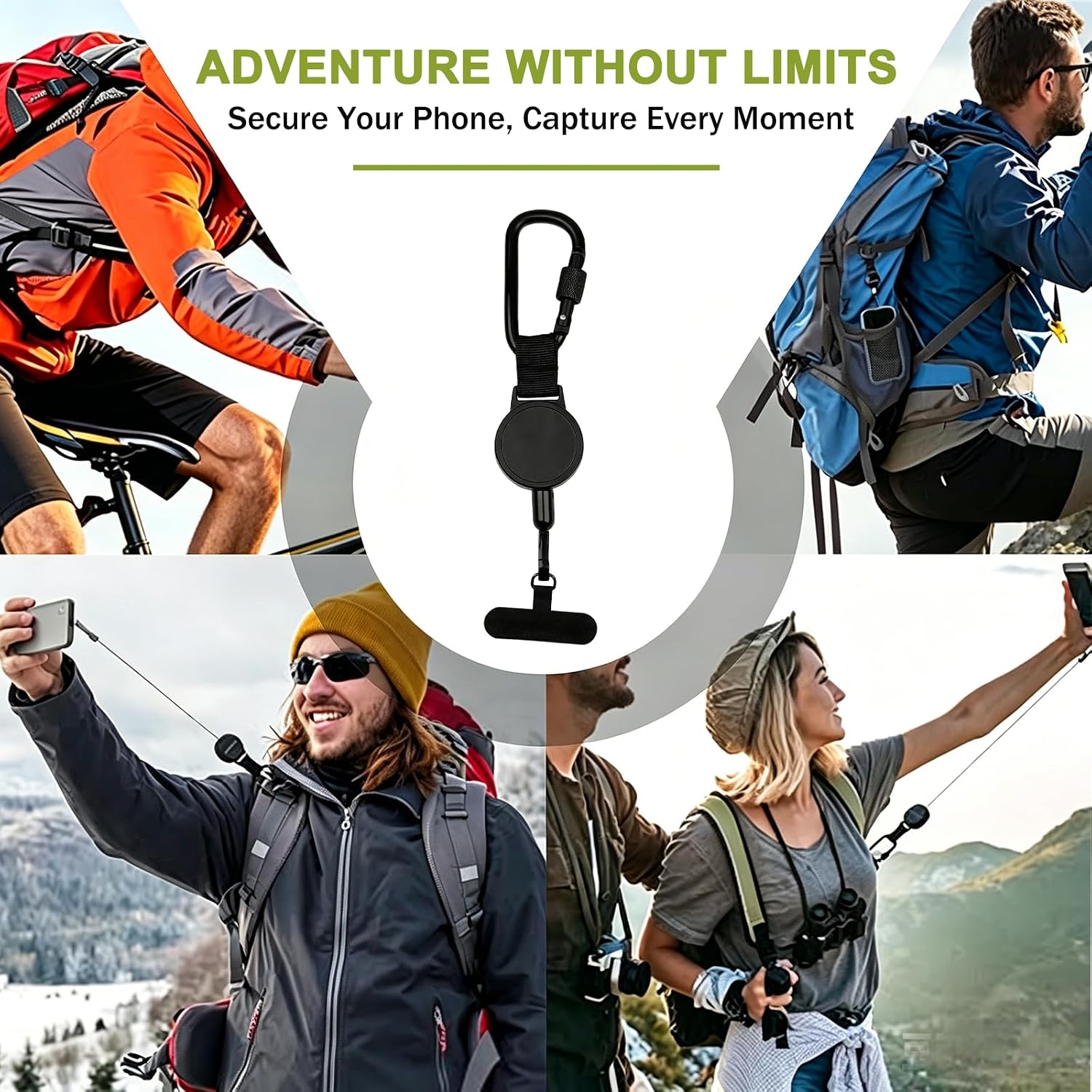 2 Pack Anti-Theft Phone Tether, Retractable Phone Lanyard with Steel Cable, Locking Carabiner & 360° Swivel, Universal Cellphone Strap for Outdoor Skiing Hiking Climbing Fishing, Black