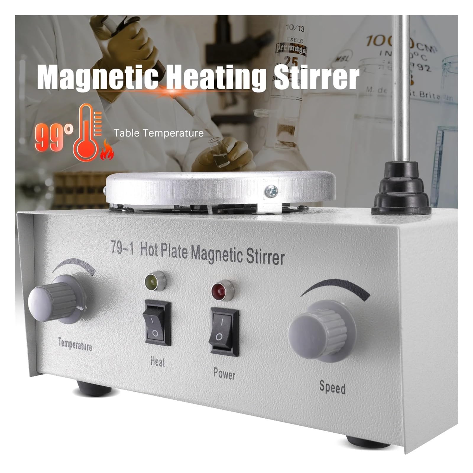 Mezclador De Control Dual Calefacción Laboratorio, Agitador Magnético Placa Caliente 250W Y 1000ml, Protección Fusibles Vibración Sin Ruido Remueve Bien