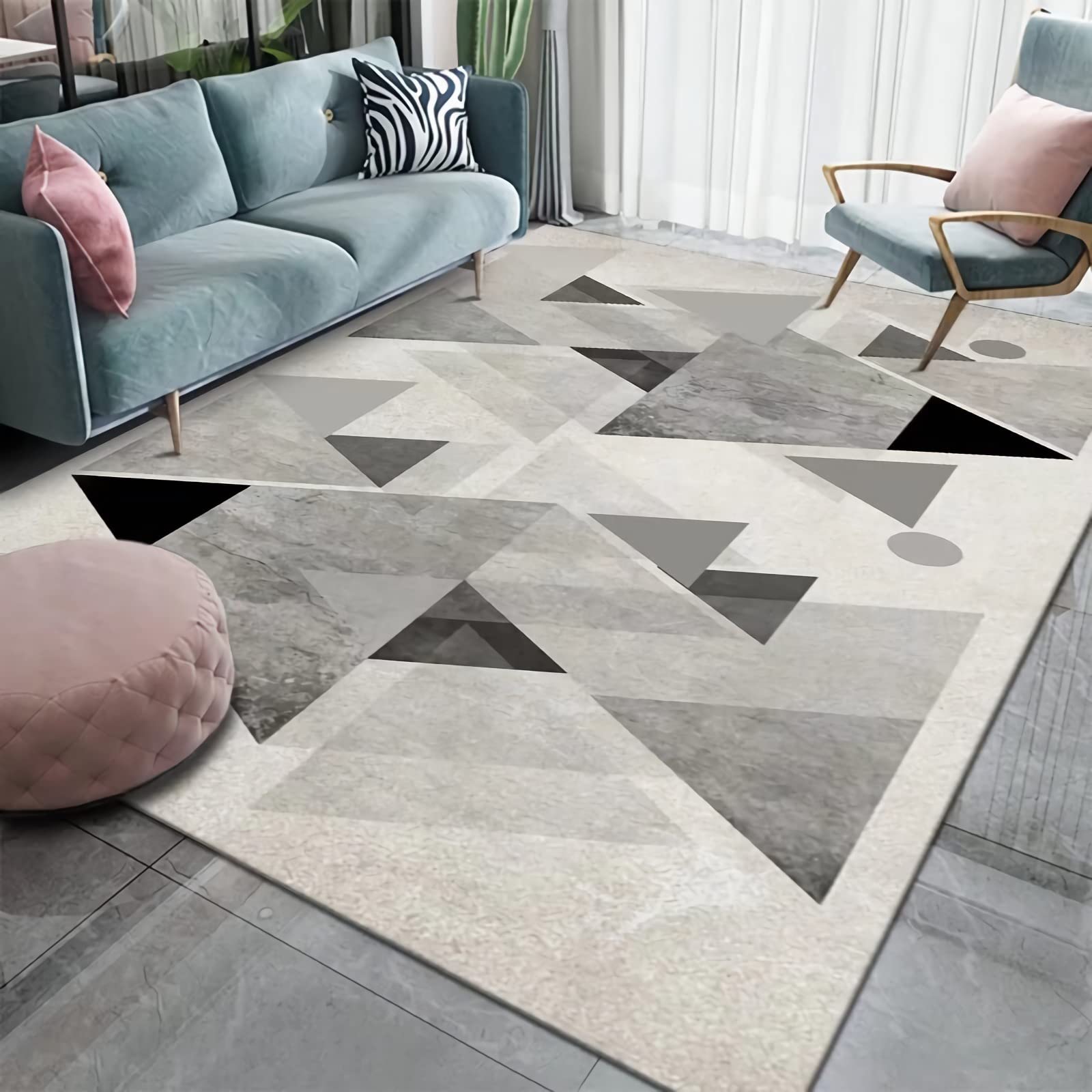 Dywan dziecięcy dywan, czarny szary żółty geometryczny wzór trwały antypoślizgowy dywan do przedpokoju, dywany dywanowe do salonu 80 x 120 cm