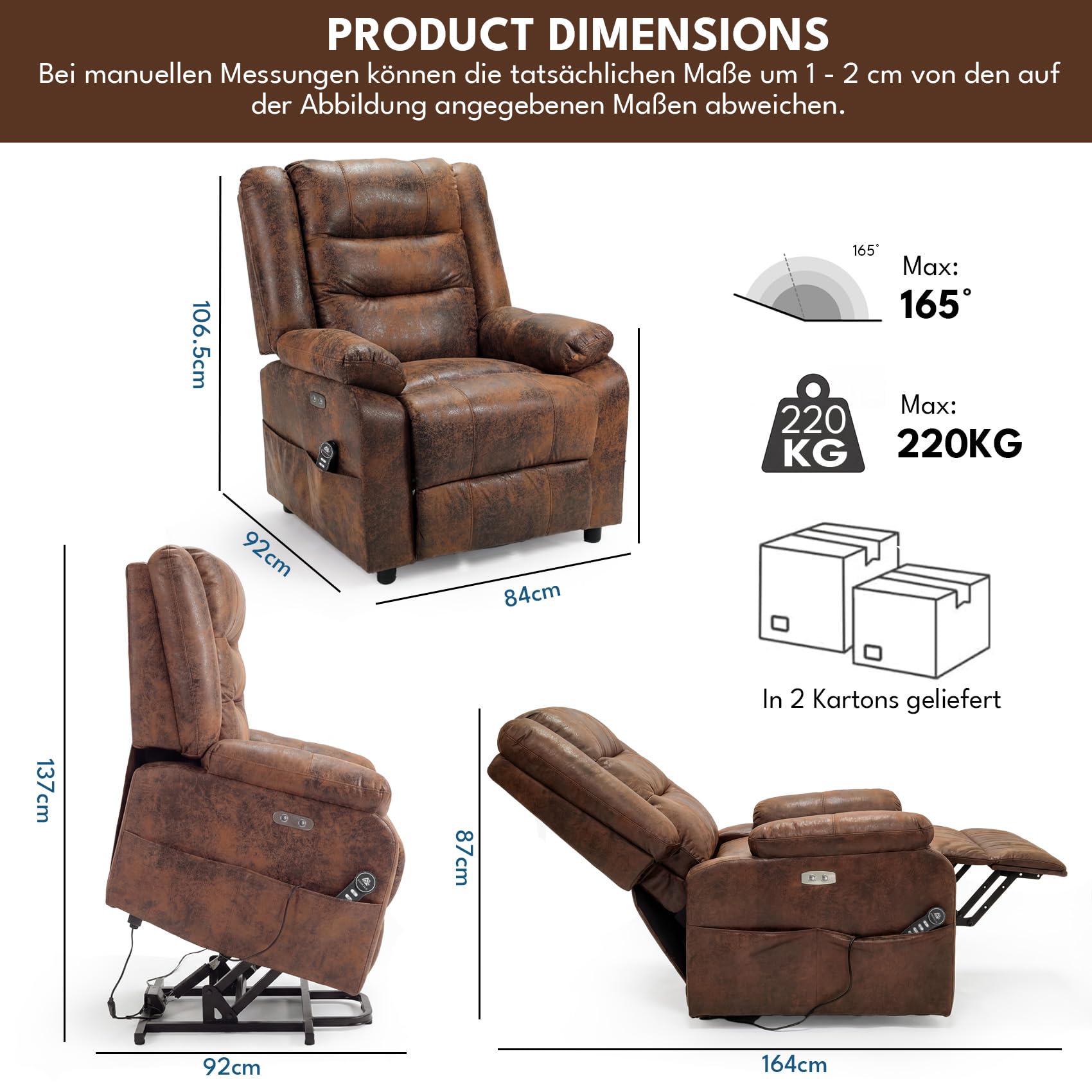 Silla Eléctrica Reclinable Sillón de TV Sillón de Masaje con Calefacción Función Reclinable (Brown)