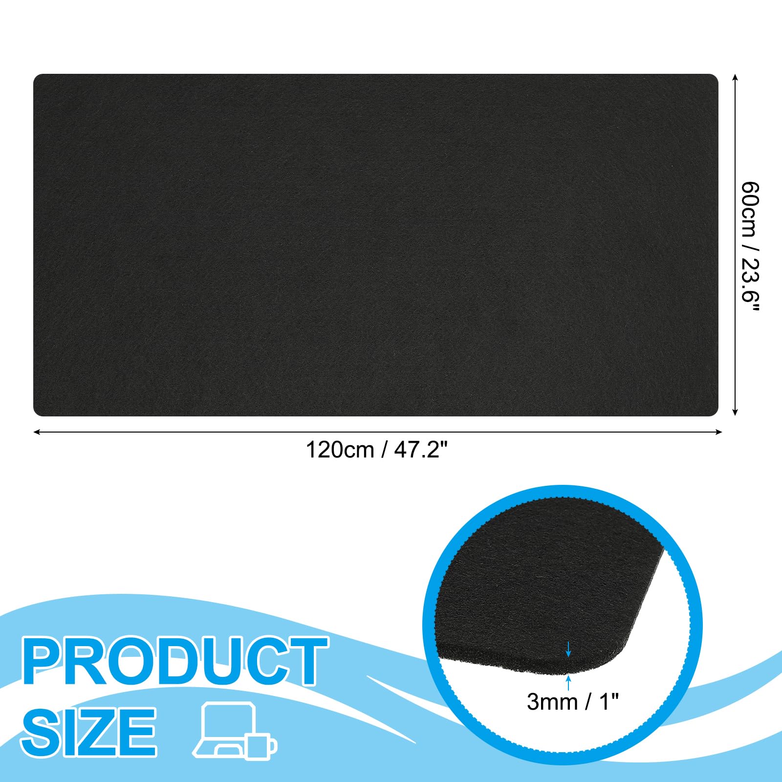 PATIKIL Filz Schreibtischunterlage Schwarz, 120 x 60 cm Mauspad XXL, Rutschfester Schreibtischschutz für Büro, Schreibtisch und weitläufige Mausbewegungen