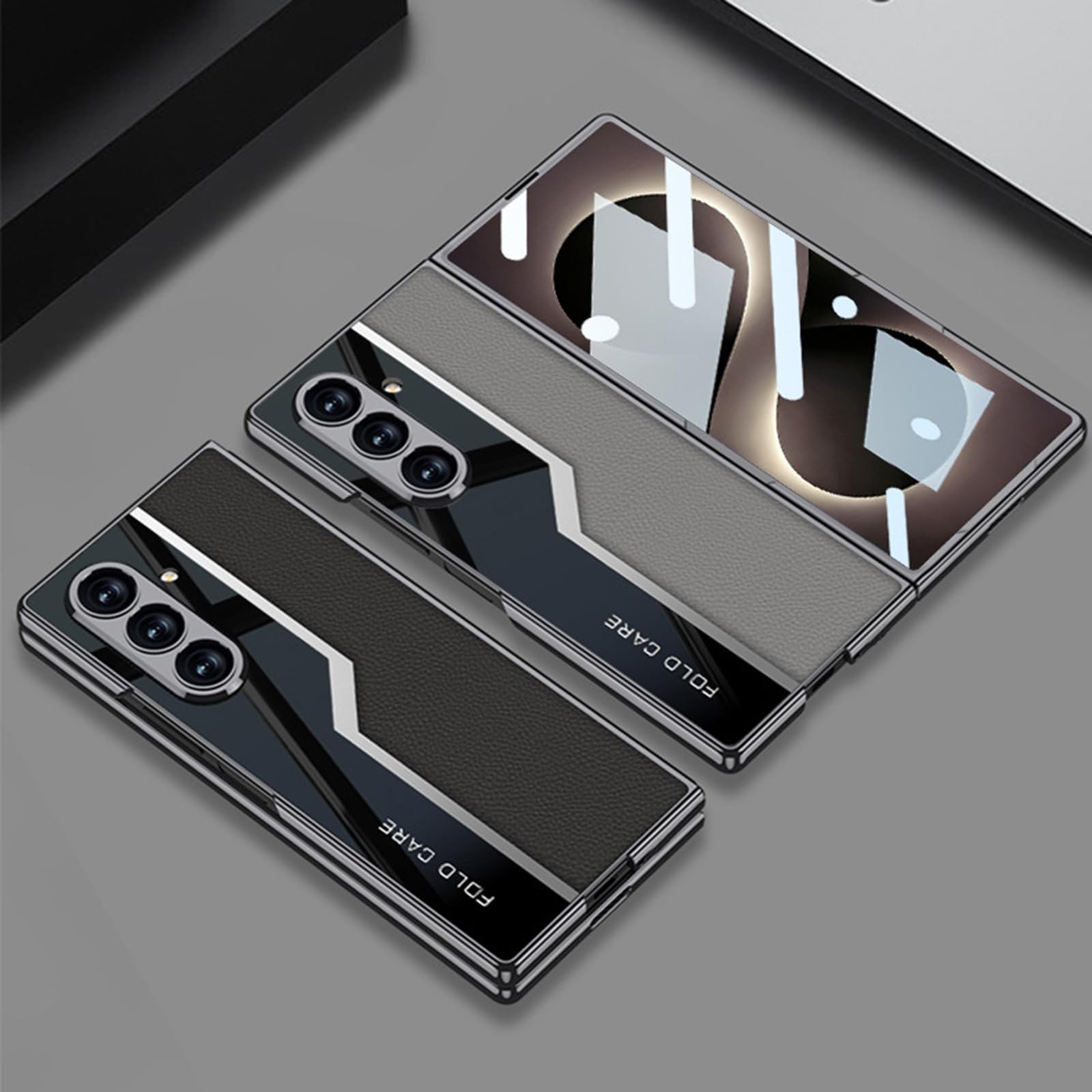 Funda Delgada For Samsung Galaxy Z Fold 8 Ultra, Textura De Fibra De Carbono Empresarial, Lente Todo Incluido, Protección De Pantalla De Vidrio Templado, Cubierta De Cuero Galvanizado