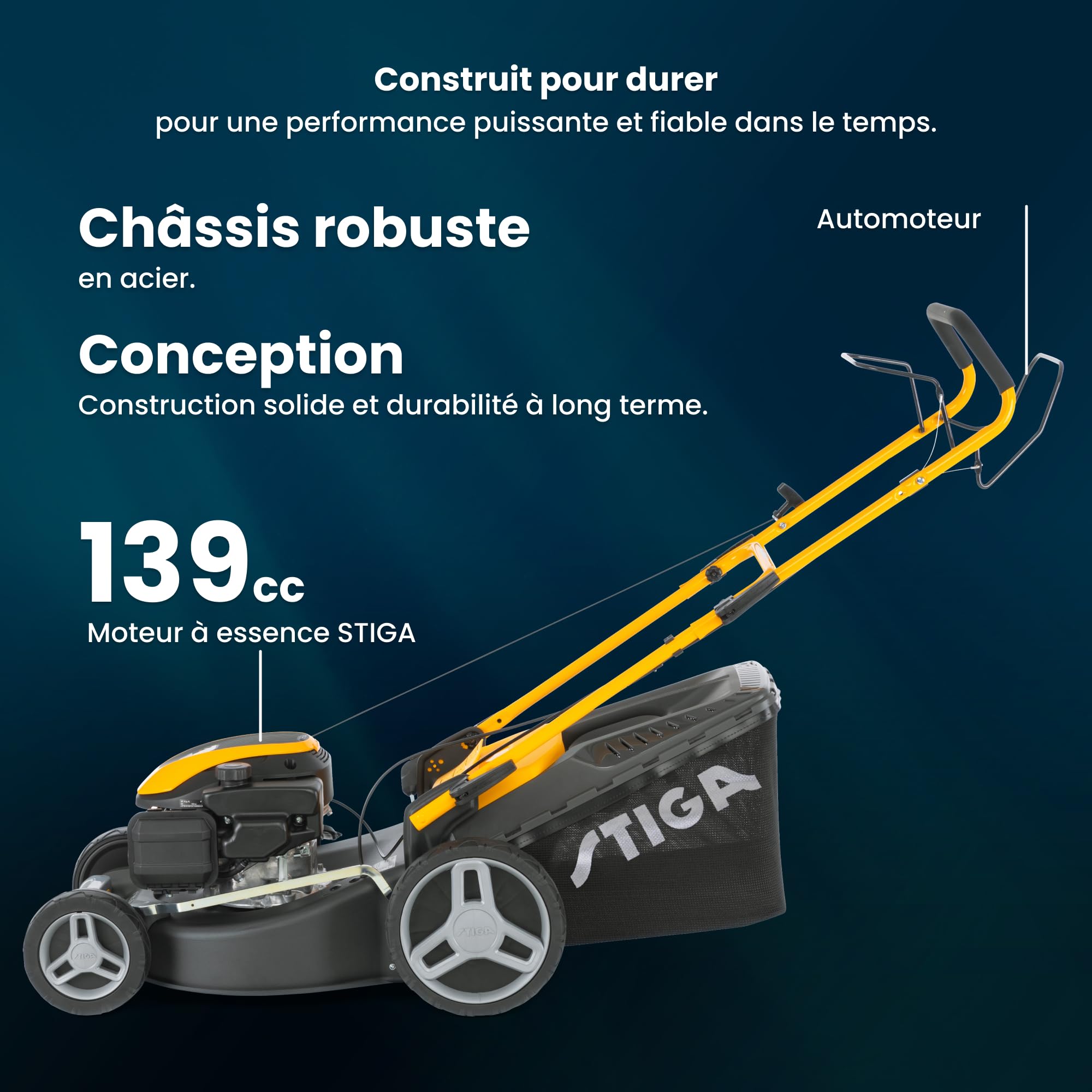 STIGA Combi 48 S Tondeuse Thermique, 139 cm³, 46 cm – Bac 60 L, Mulching Intégré, Réglage 6 Positions – Pelouses Jusqu’à 1 200 m², Gris