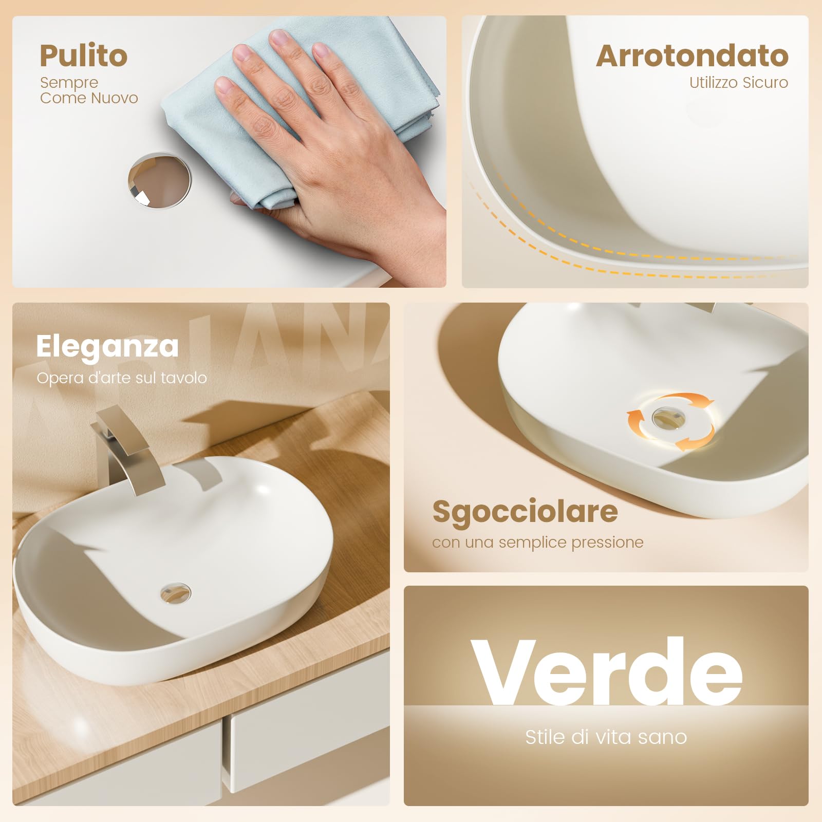 EMKE Lavabo ovalado empotrable, 60 x 41 x 13 cm, blanco, fácil de instalar y limpiar, lavabo antiarañazos para baño, mueble lavabo para baño y WC para invitados