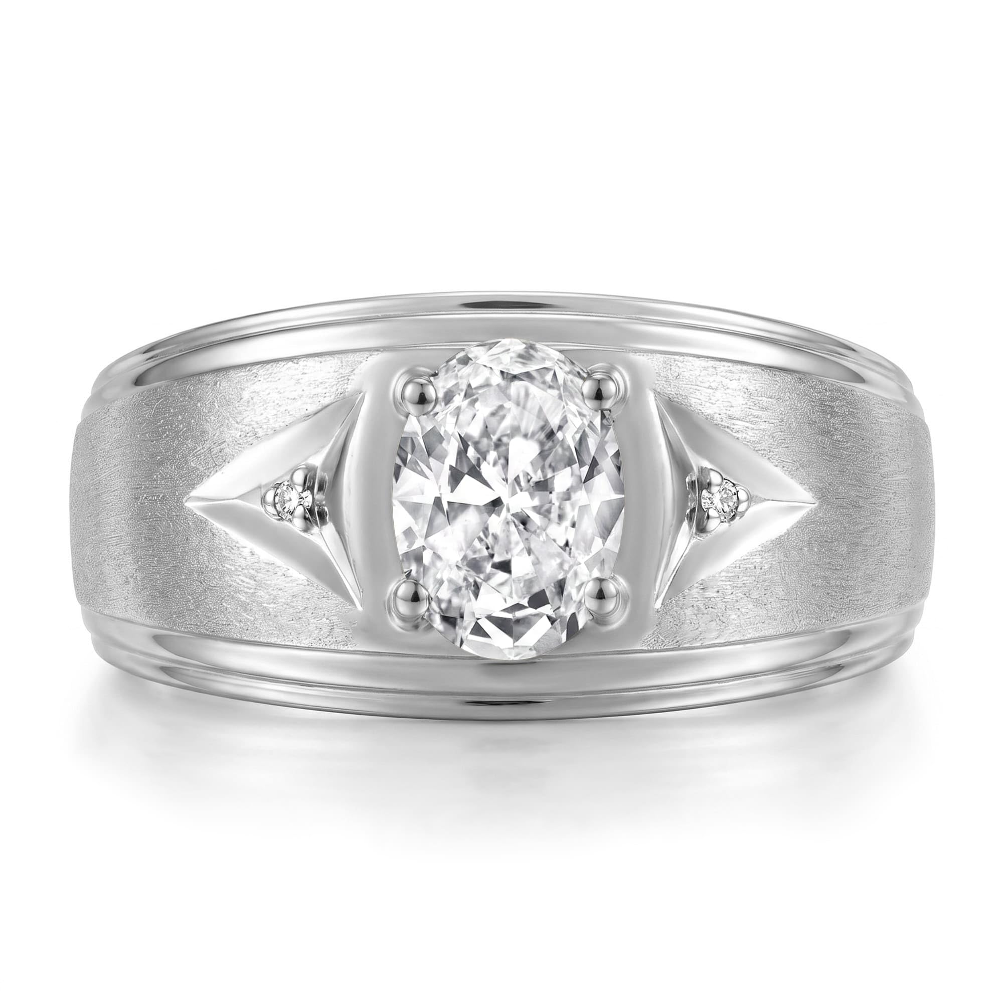 Rylos Men's Rings Classic Design 8X6MM Oval Gemstone &amp; Sparkling Diamond Ring - Color Stone Birthstone Rings for Men, Sterling Silver Rings in Sizes 8-13. Elevate Your Style with Timeless Elegance!