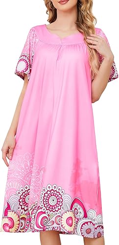 Vestidos de casa para mujer con bolsillos, camisón Moo Moo de manga corta, vestido de descanso S-3XL