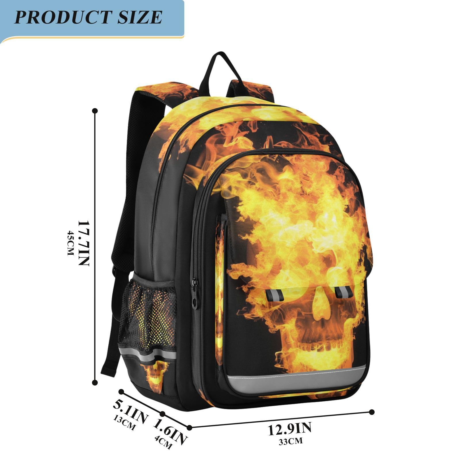Teschio Infuocato Fiamme Dark Artwork Zaino Scolastico per Studenti,Zainetti per Bambini e Ragazzi,Ideali per La Scuola Viaggi