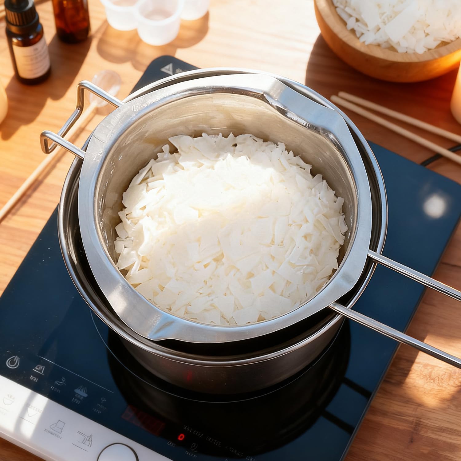 Set di 3 pentole per sciogliere la cera, in acciaio inox con cucchiai, vaschetta per bagnomaria e vasetto per versare candele, fondere, conservare e confezionare cera d'api di soia, conservare e