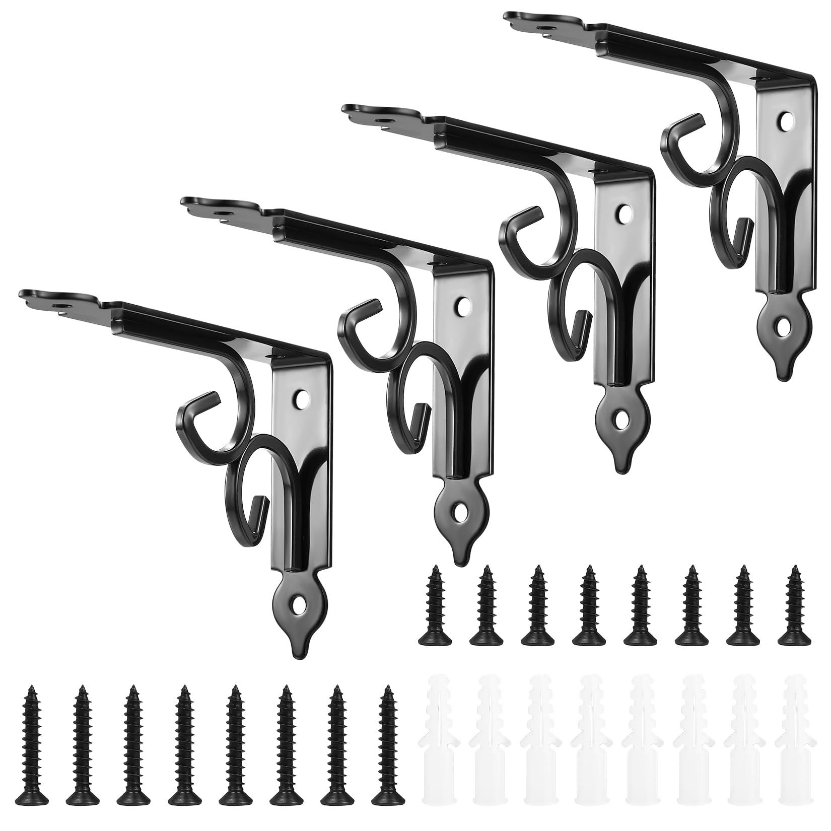 HexinYigjly 4 Pieces Floating Shelf Brackets, Decorative Shelf Brackets and Brackets, Antique Shelf Brackets Heavy Duty Steel, Corner Shelf Brackets, Connected Right Angle Angle Brackets with Screws