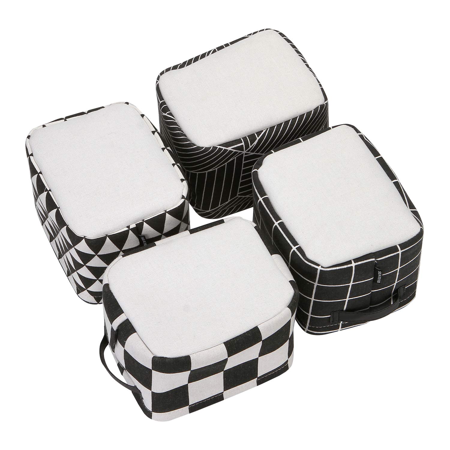 Sea Team Faltbarer Mini Square Neues graues und weißes Thema 100% Leinen & Baumwollgewebe Aufbewahrungsbehälter Ablagekörbe Organisatoren für Regale & Schreibtische - Set mit 4 Stück | Stabile Aufbewahrungskörbe für Organisation, Schrankregal-Organisation