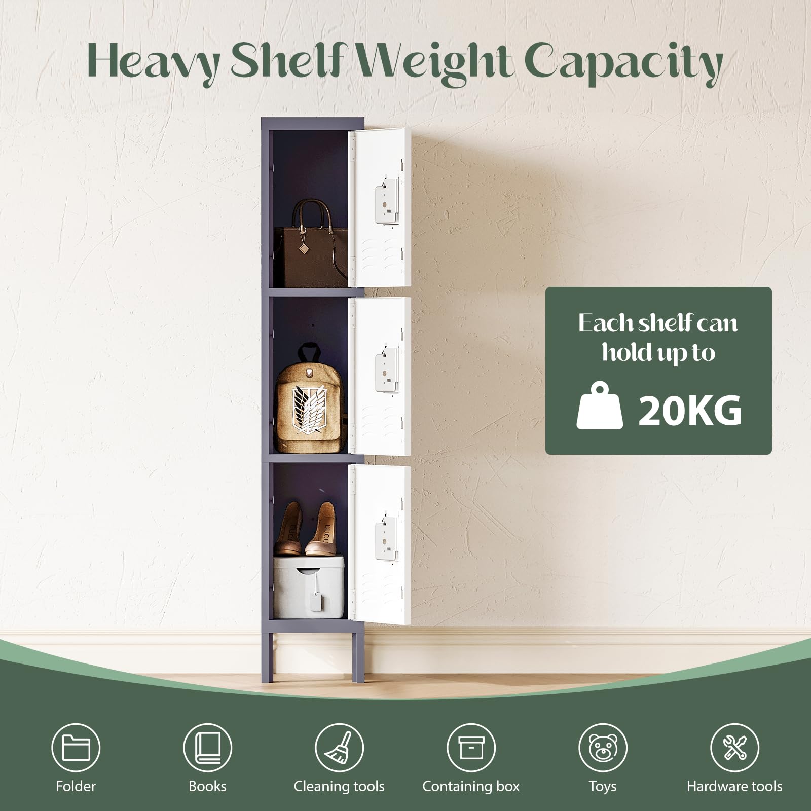 Schließfachschrank Mehrzweckschrank Spind Stahlschrank Umkleideschrank Metallschrank Lockers Fächerschrank Wertfachschrank Lagerschrank Garderobenschrank Stahlblech Pulverbeschichtung 168x30.5x30.5cm