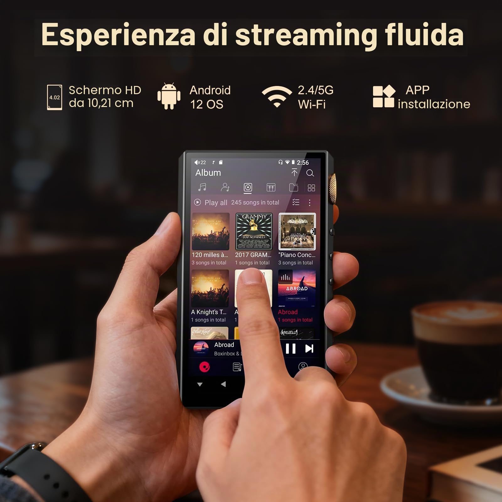 160GB Lettore Audio Hi-Res, Oilsky Lettore MP3 HiFi Bluetooth e WiFi, 4,4 mm Bilanciato, Doppio DAC ESS, 4GB RAM, 4,02" Lettore Spotify Digitale DSD512 Senza Perdita (Nero)