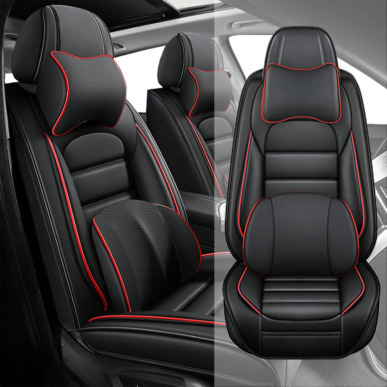 Fit for 95% of Cars SUVs Seat Covers,Car Seat Cover Protector,Waterproof Front Car Seat Covers(Luxury-Black&amp;Red)