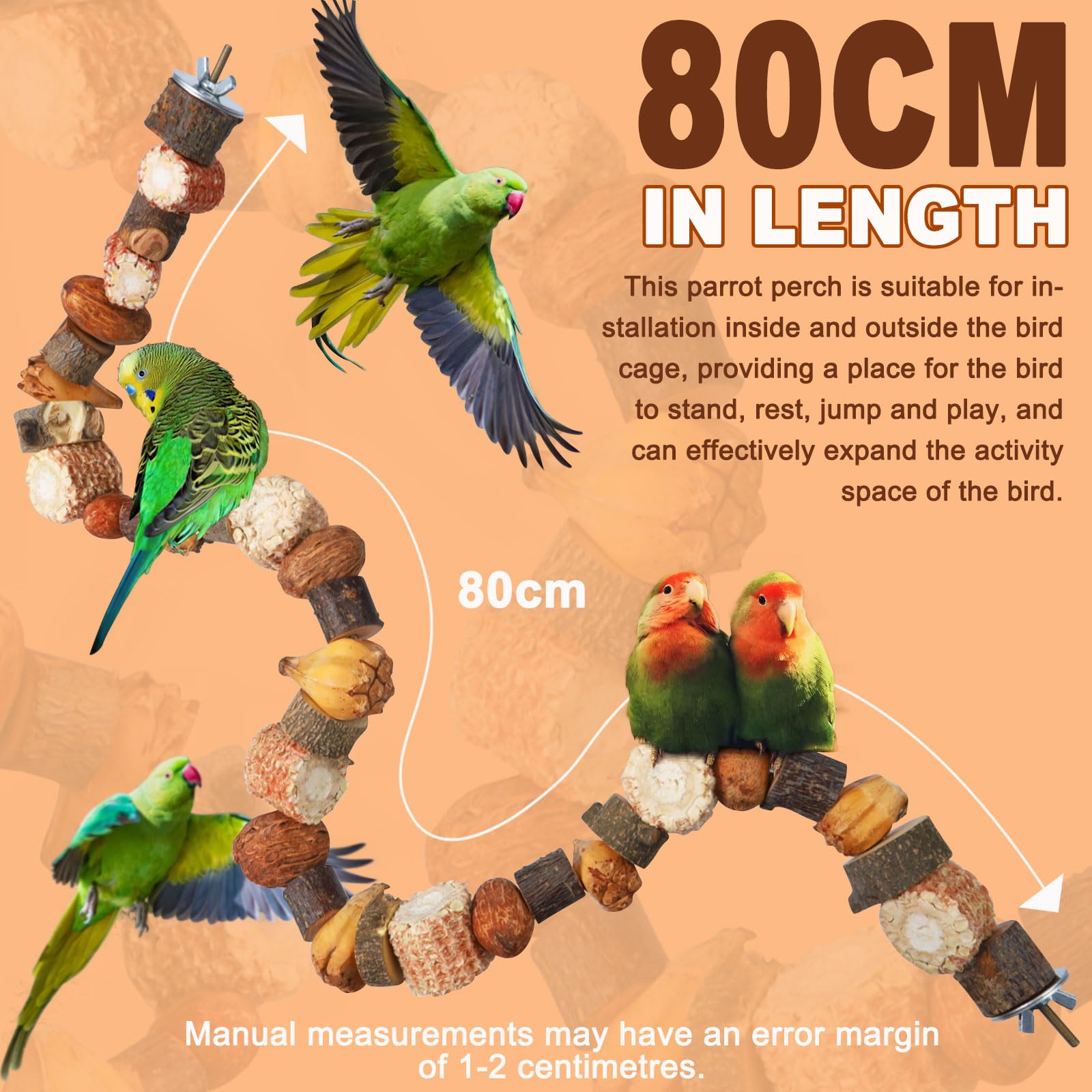 Perchoir Perroquet, Perchoir Oiseaux Jouet Perruche Cage Accessoire pour Calopsitte Inséparables Canaris malléable grâce au renforcement du Fil (80cm)