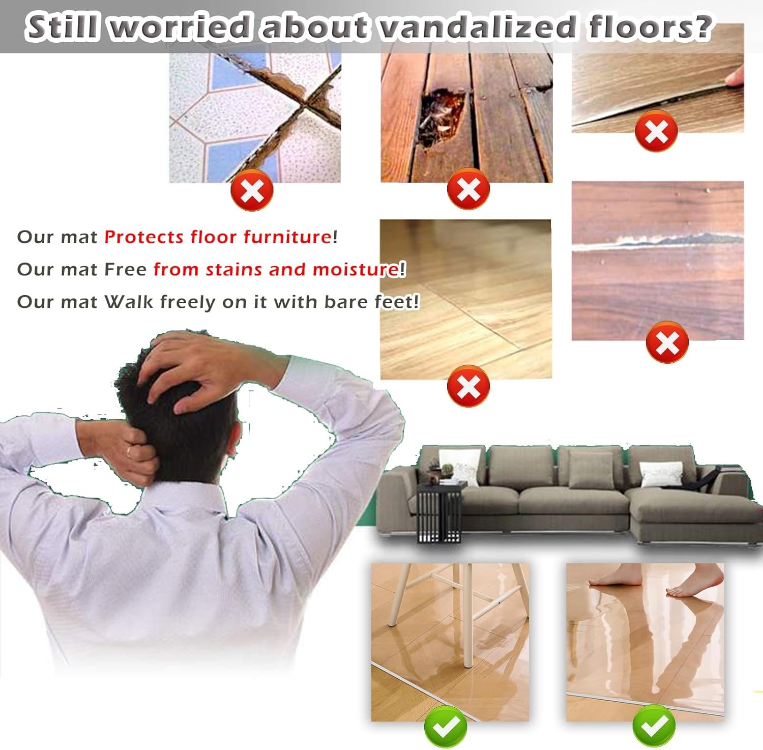 Clear Vinyl Floor Mat, 1.5mm Thick Plastic Runner for Area Rugs, Temporary Floor Protection, Rectangular Walkway Mats, Multiple Sizes 2x2ft to 6x6ft ()
