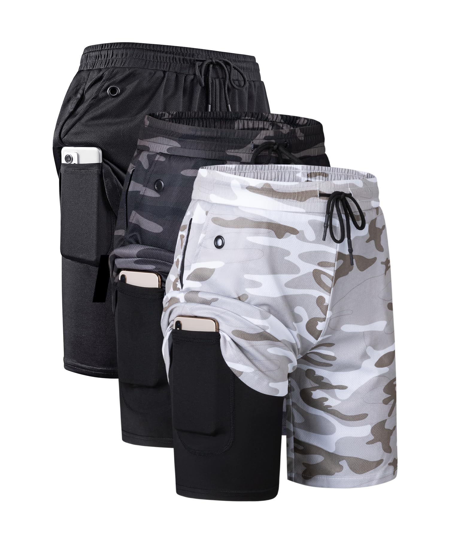 JWJ Mens 2 in 1 Running Shorts Quick Dry Gym Athletic Workout Clothes with Side Pockets