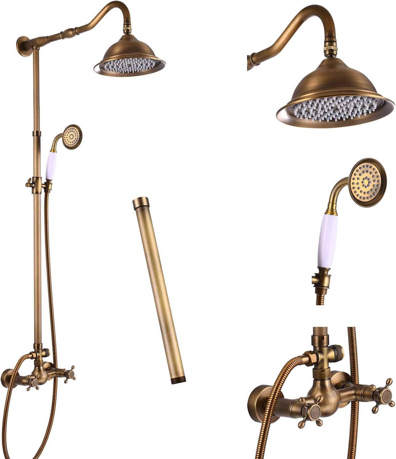 Antique Brass Shower Faucet Set Complete Shower System 8 Rain Shower 2