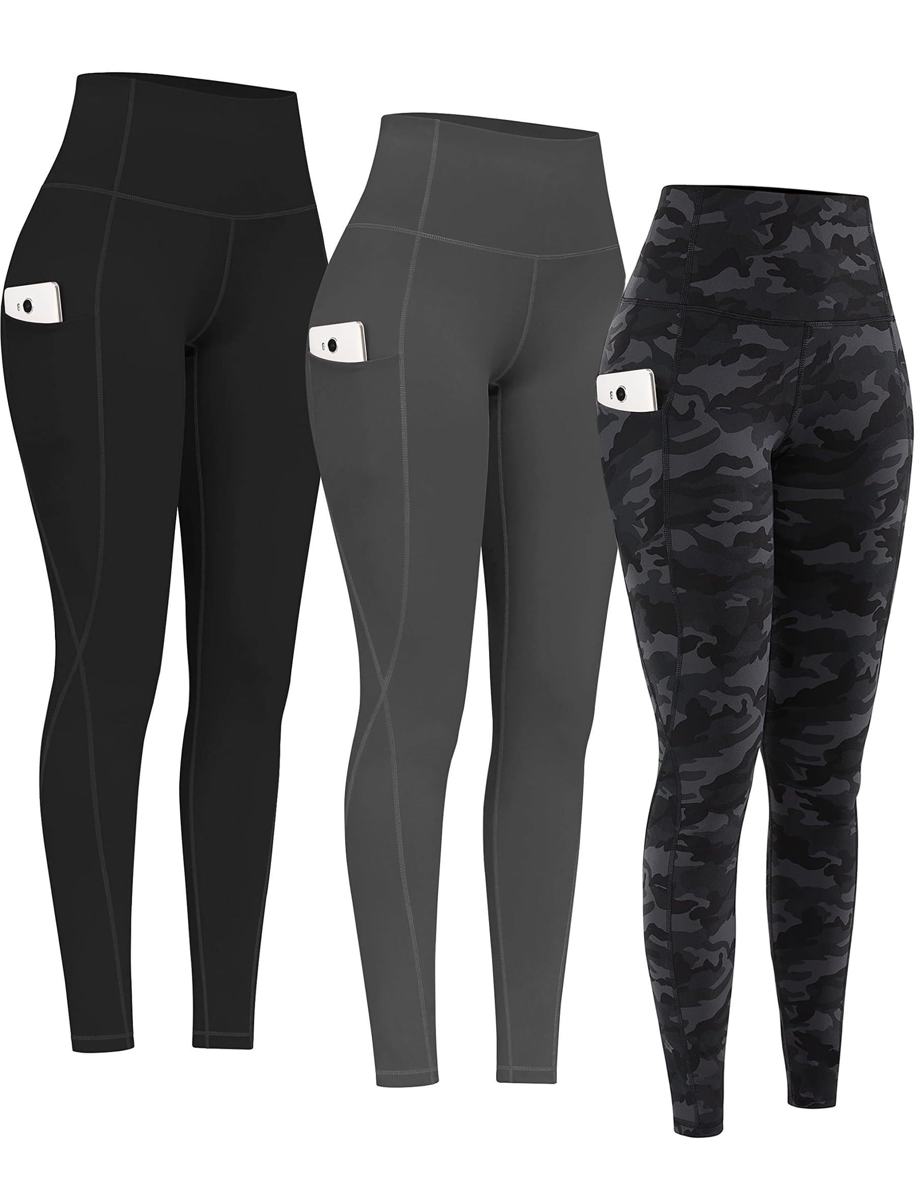 PHISOCKAT 2 Pack High Waist Yoga Pants with Pockets, Tummy Control Leggings, Workout 4 Way Stretch Yoga Leggings