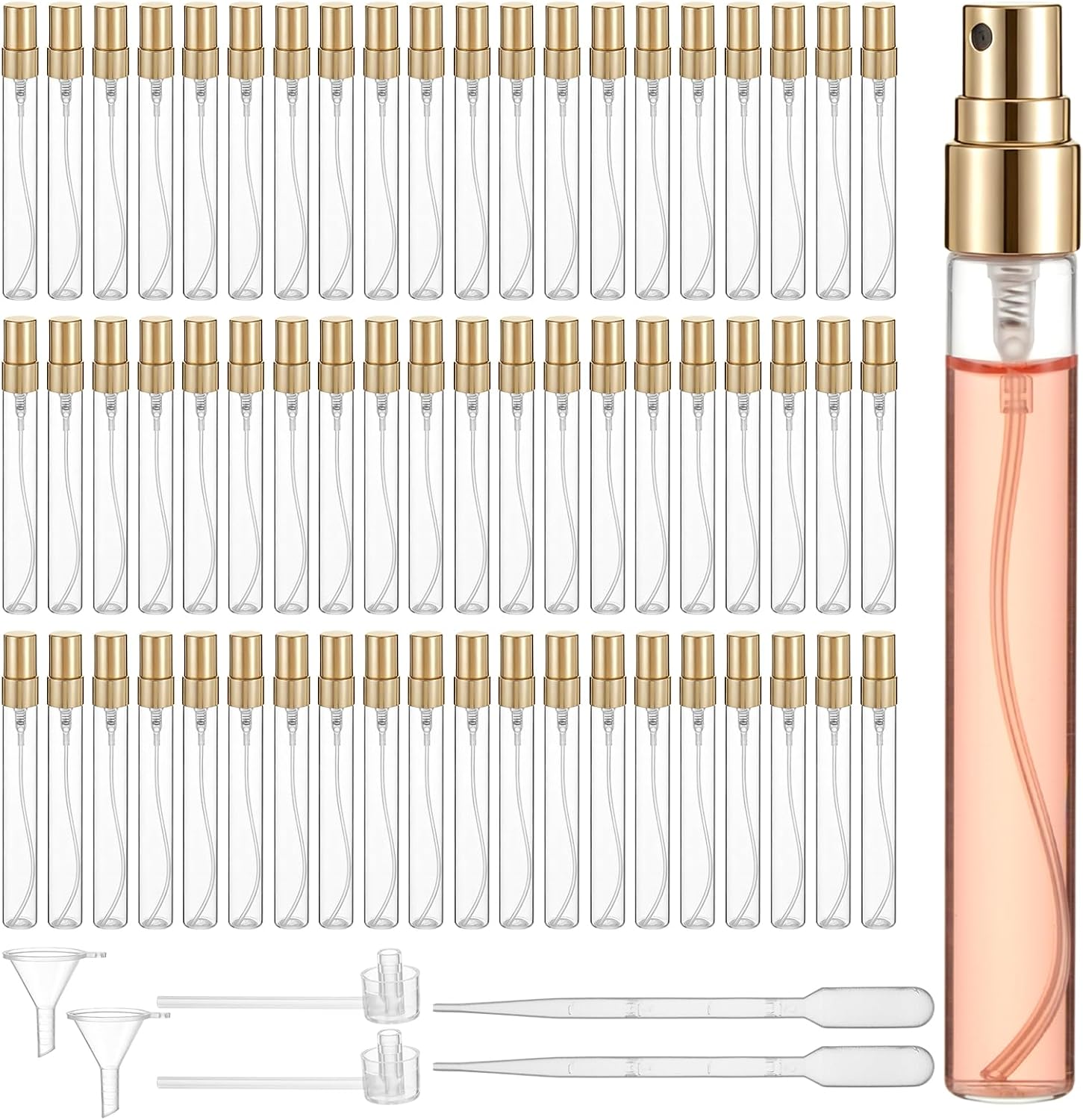 60 Pack Mini Glass Spray Bottles 10ml, Clear Empty Perfume Atomizer with Funnel & Dropper, Fine Mist Refillable Travel Spray Bottle, Small Sample Containers for Essential Oils, Hair & Toner