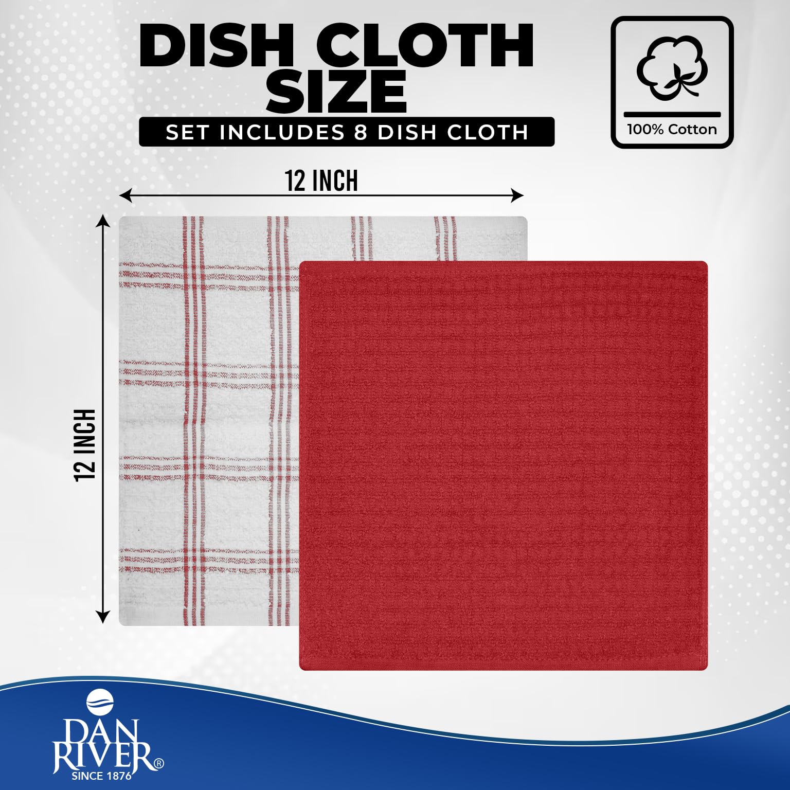 Dan River Paños de Cocina para Cocina, paños de Cocina 100% algodón, paños de té para Cocina, Toallas de Secado de Platos, Ropa para Lavar Platos, paños de Cocina para Platos, 12 x 12 Pulgadas