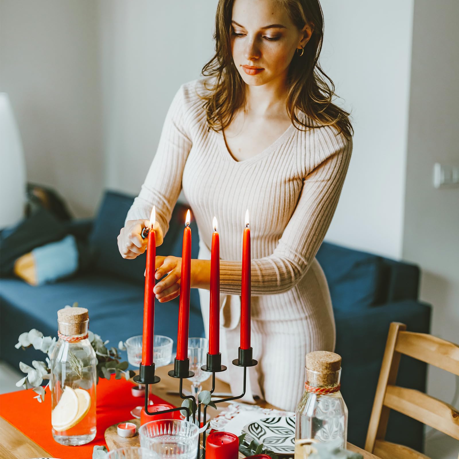 Decorative Taper Candles 10 Inch Pack of 4, Red Dripless Smokeless Candles, Unscented for Candle Holders and Home Decor, Christmas, Meditation, Patio, Table Decorations