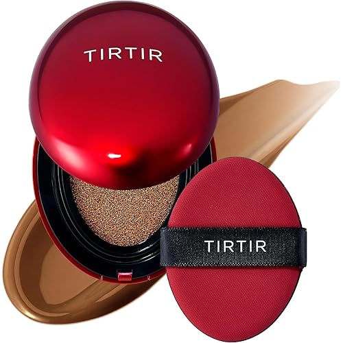 [*Mini Size*] TIRTIR Mask Fit Red Cushion Foundation | Full coverage, Weightless, Skin fit, Satin Glow Finish, Korean Makeup, beauty, Tattoo cover up, Buildable (#45N Saddle Brown, 0.15 Fl Oz)