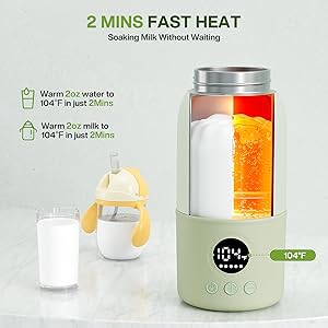 Portable Bottle Warmer for Travel, 2-Min Fast Heating Baby Bottle Warmer,12.8oz Formula Container to Go for Breastmilk, Formula Dispenser with Long-Lasting Keep Warm Function