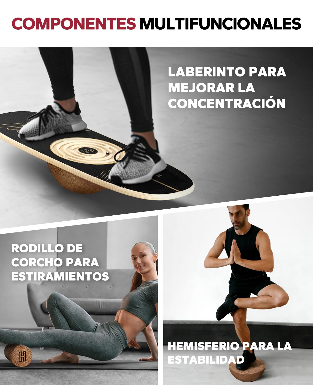 HAPBEAR Tabla de Equilibrio - Tabla de Balanceo de 6 Modos con Topes Ajustables, Tabla de Balanceo de Niveles Múltiples para Entrenador de Surf
