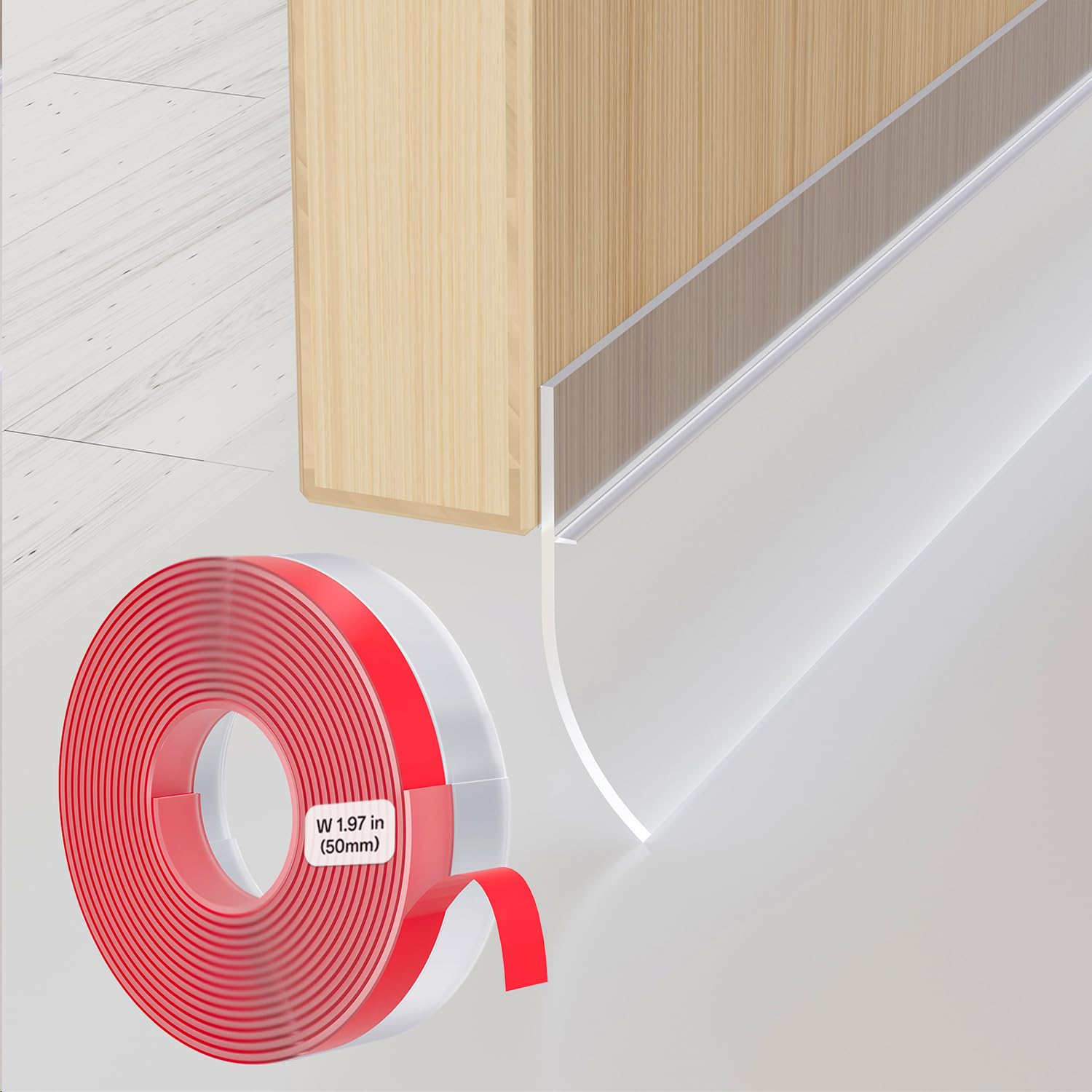 Maudzlan Clear-50Mm Draft Excluder Door Seal Strip 236 Inch/6M Seal And Save Tape Frame Draught Stopper Clear Silicone Self Adhesive Inserts Door Bottom Sweep Heat Cold Air Blocker Soundproof (Clear-50Mm)