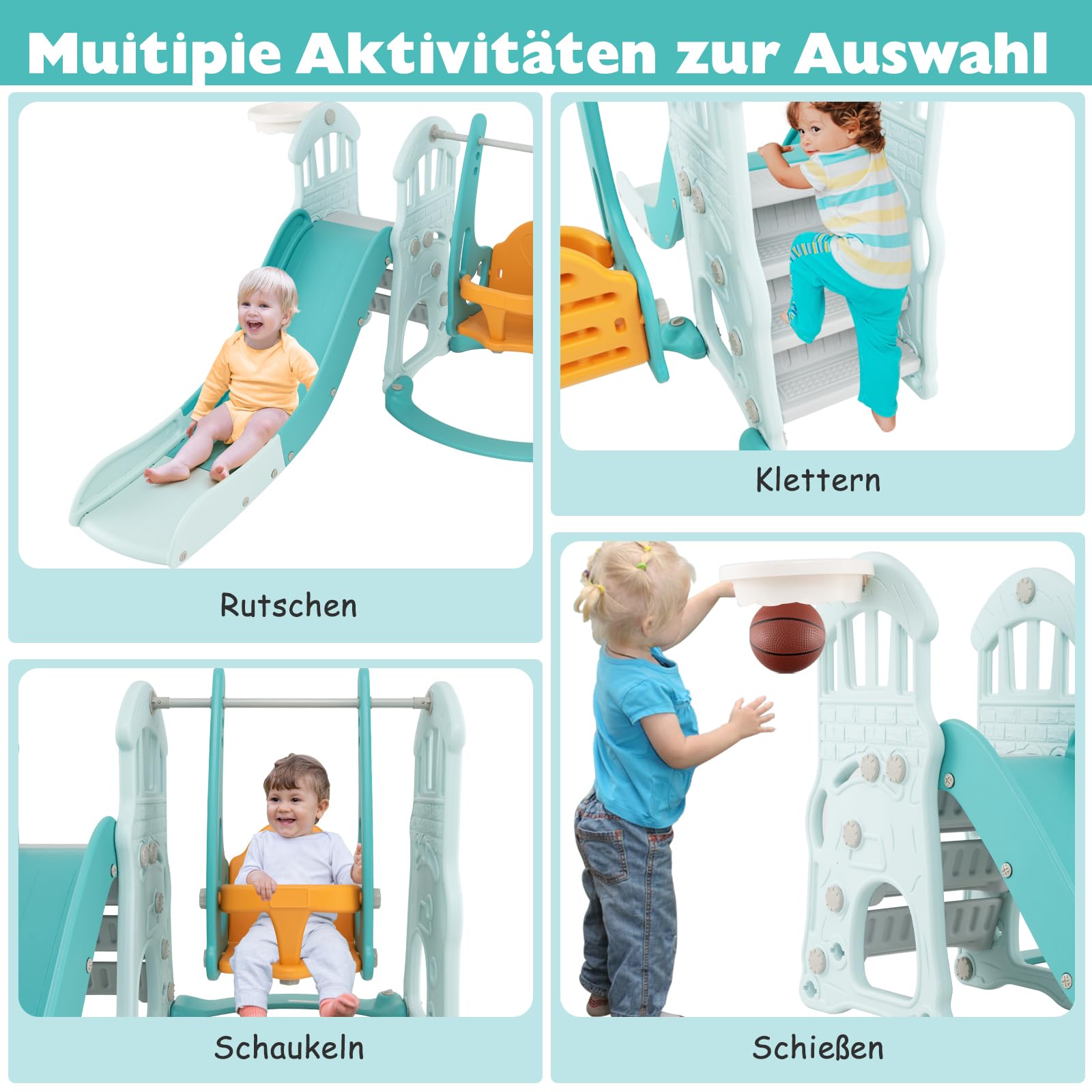 Produktbild von Goplus - 4 In 1 Kinder Rutsche, Kindrutsche Kletterer Spielset Mit
