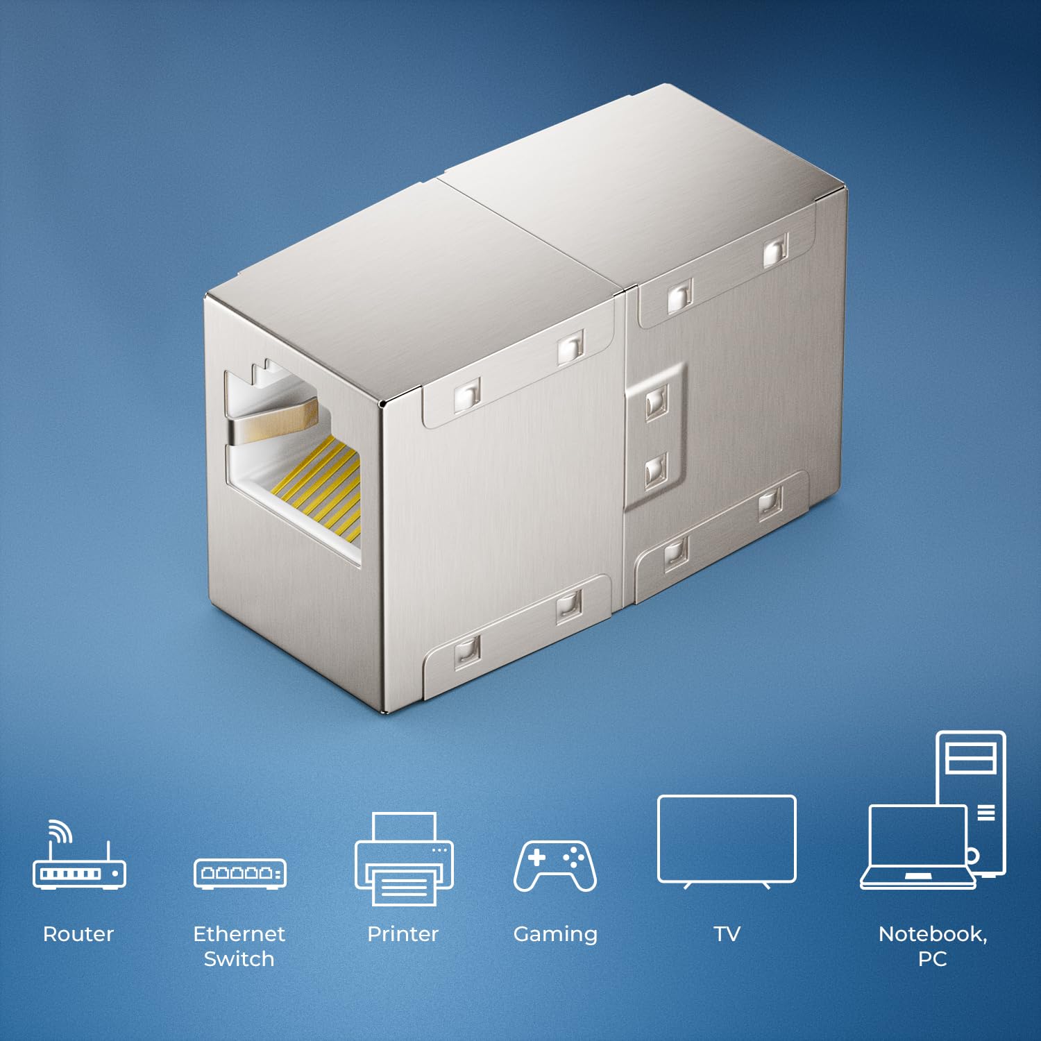 deleyCON 1 Pezzo Accoppiatore RJ45 (1000 Mbit) Gigabit Prolunga del Cavo LAN Cavo di Rete Ethernet Adattatore Connettore Compatibile con Cat8, Cat7, Cat6, Cat5 Cavo Patch LAN DSL POE Presa RJ45 2X