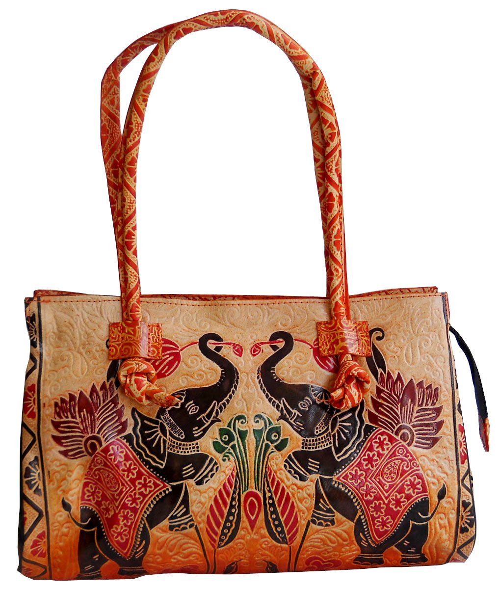 Twin Royal Elephants Design Ethnic Hand Embossed Shantiniketan Leather Indian Shoulder Bag (B00MAAN7BM) Amazon Price History, Amazon Price Tracker