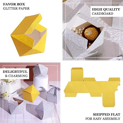 Miniatura 4 de Efavormart - 25 cajas de regalo de boda con purpurina dorada, forma geométrica de 3 x 4 pulgadas