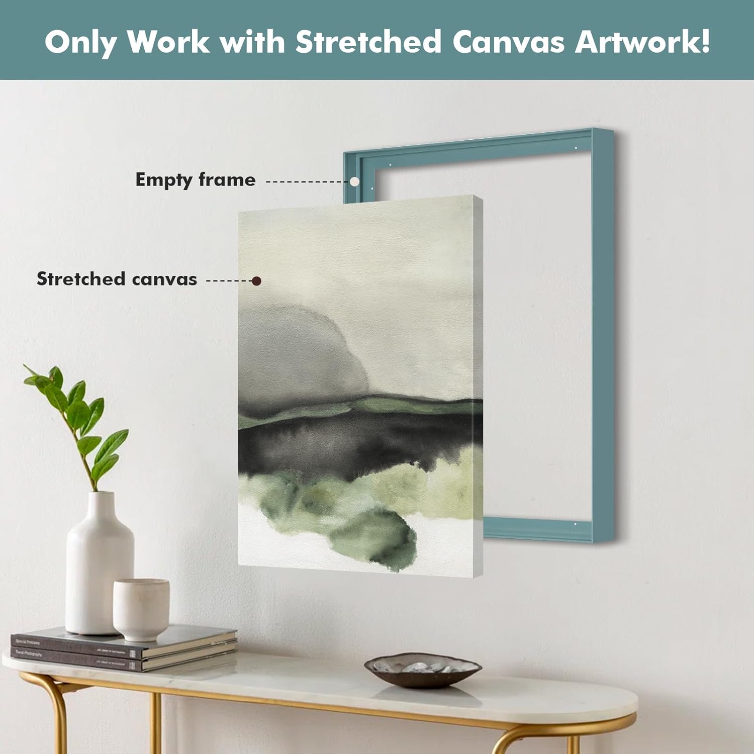 Floater Frame for 24x30 Canvas Paintings, DIY Metal Floating Frames with 1.5" Deep for Art Show Exhibition Home Office Gallery Wall Decor, Abstract Artwork for Modern Rustic Room (Cadet Blue)